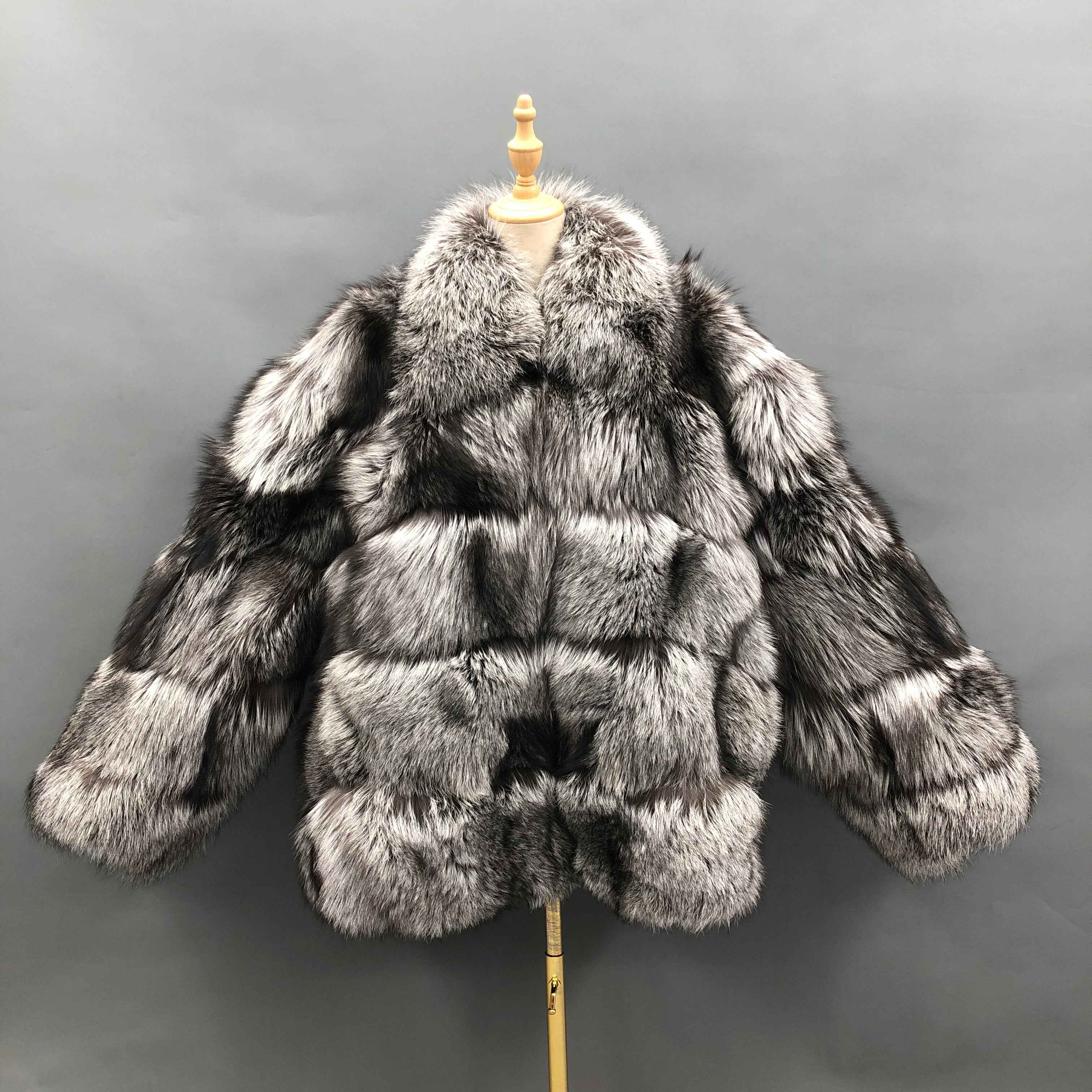 Men's Luxurious 5-Panel Fox Fur Coat with Notched Collar - High-End Winter Outerwear 1#Sliver