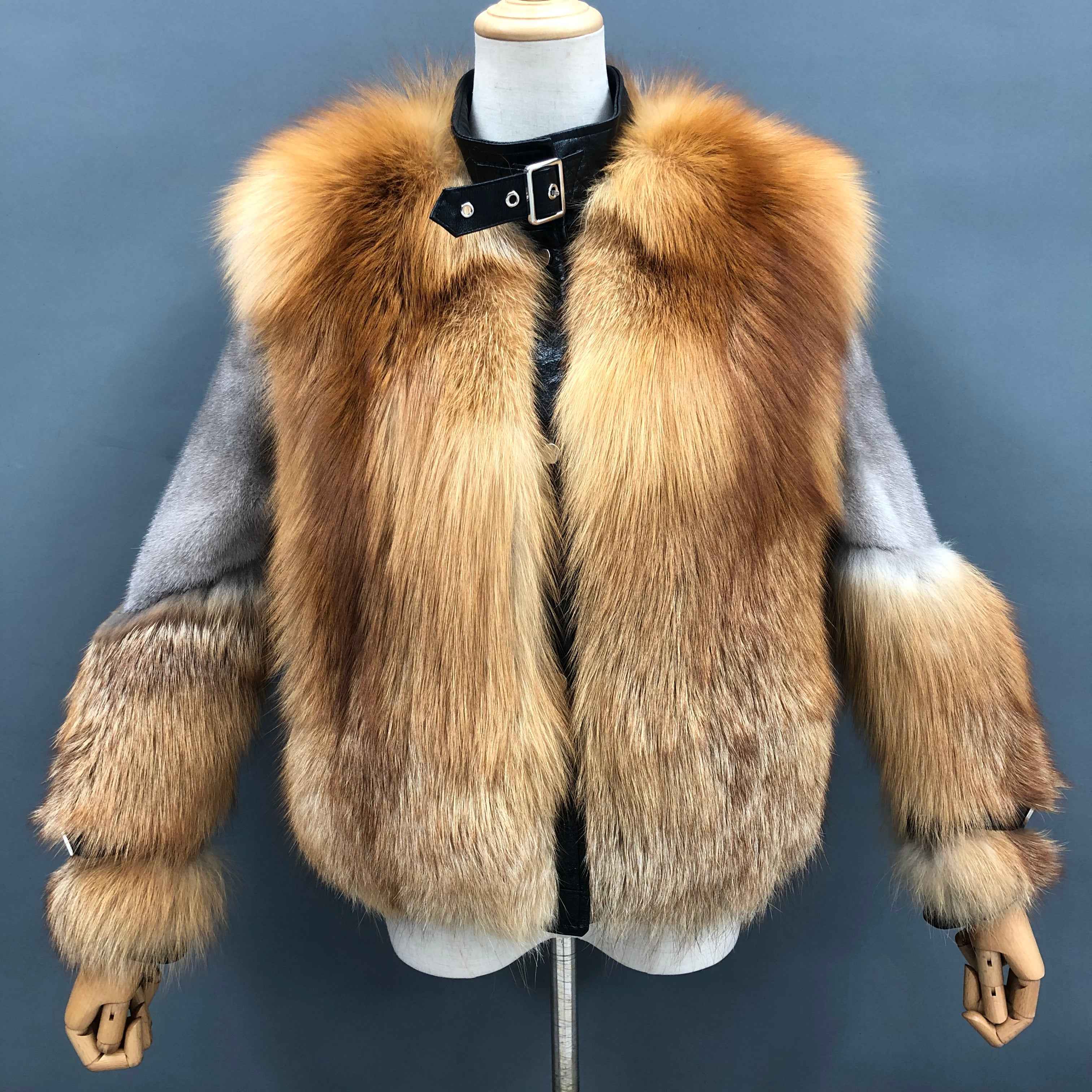 Luxury Fox Fur & Mink Fur Patchwork Winter Fashion Fur Coat Golden Contact us to customize