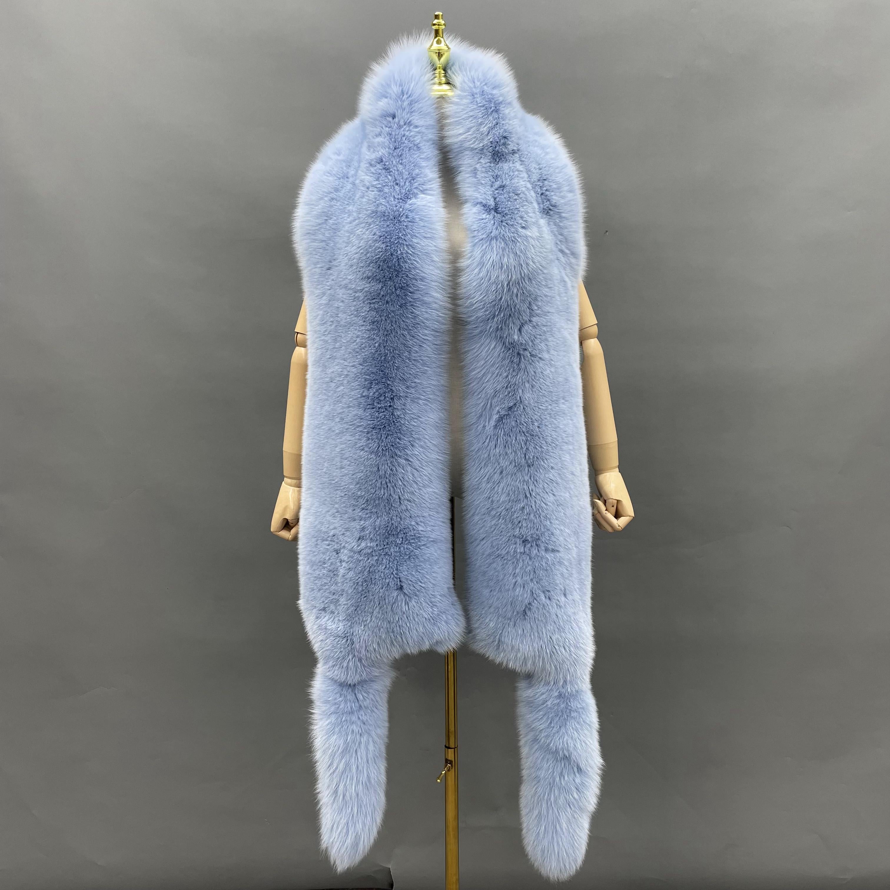 Missjanefur Fashion Symmetrical Fox Tail Fur Scarf Two-blue
