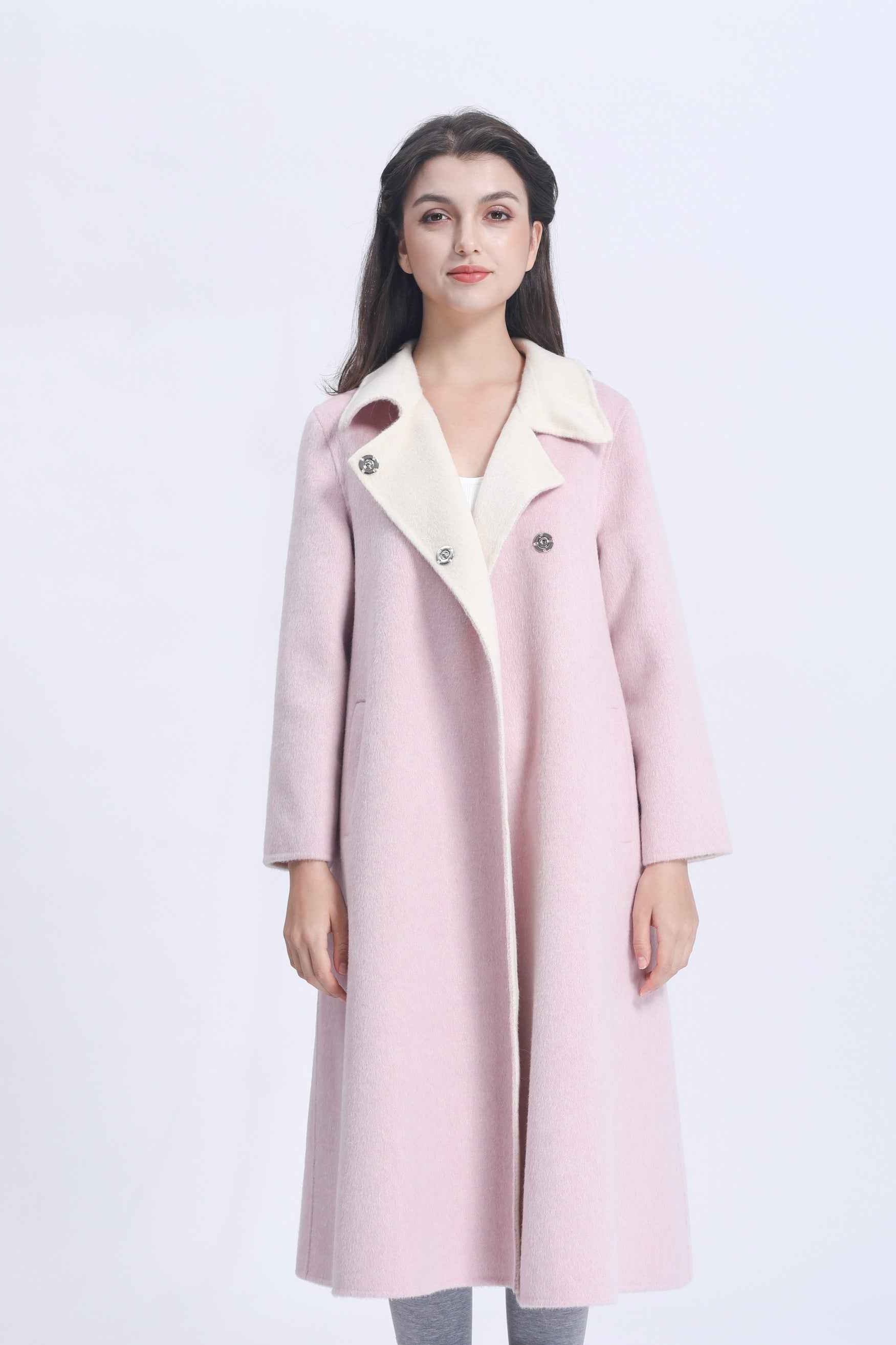 Women's Luxury Double - Faced Wool Trench Coat with Detachable Fox Fur Scarf, Elegant Winter Outerwear