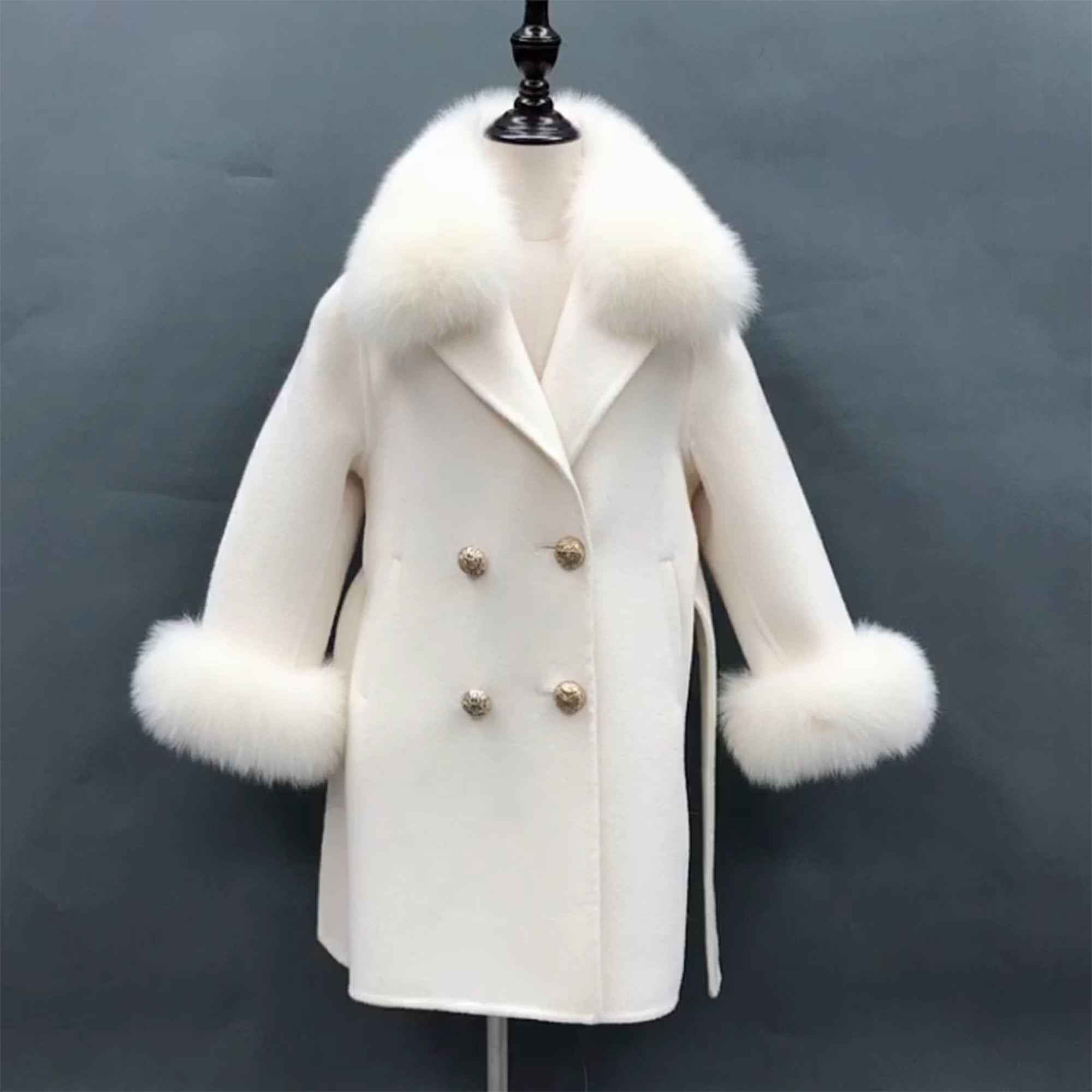Janefur Children's cashmere belt hooded coat