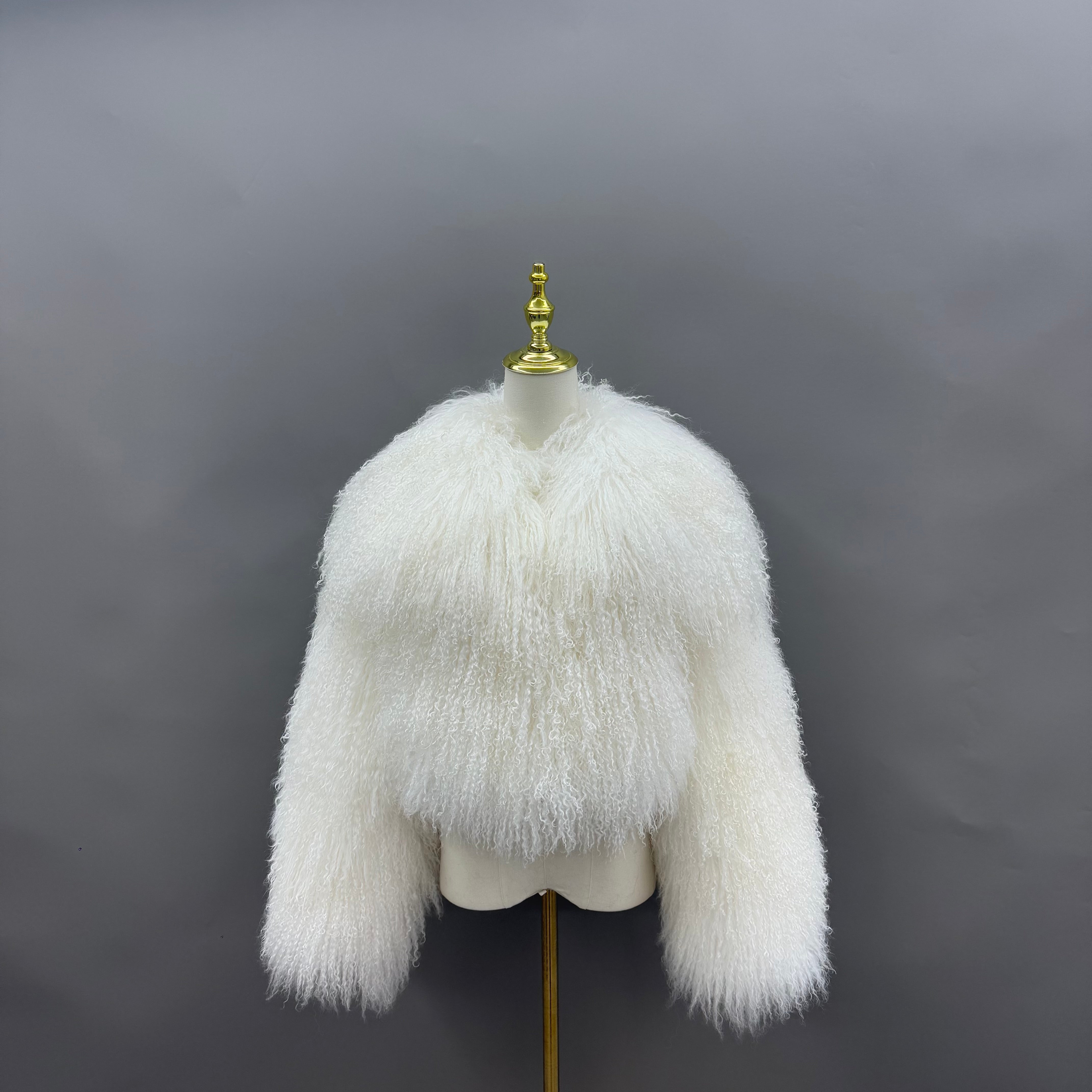 Luxury Mongolian Cashmere Lamb Fur Jacket – Long Curly Hair, V-Neck Short Coat for Women, Cozy & Stylish Winter Outerwear