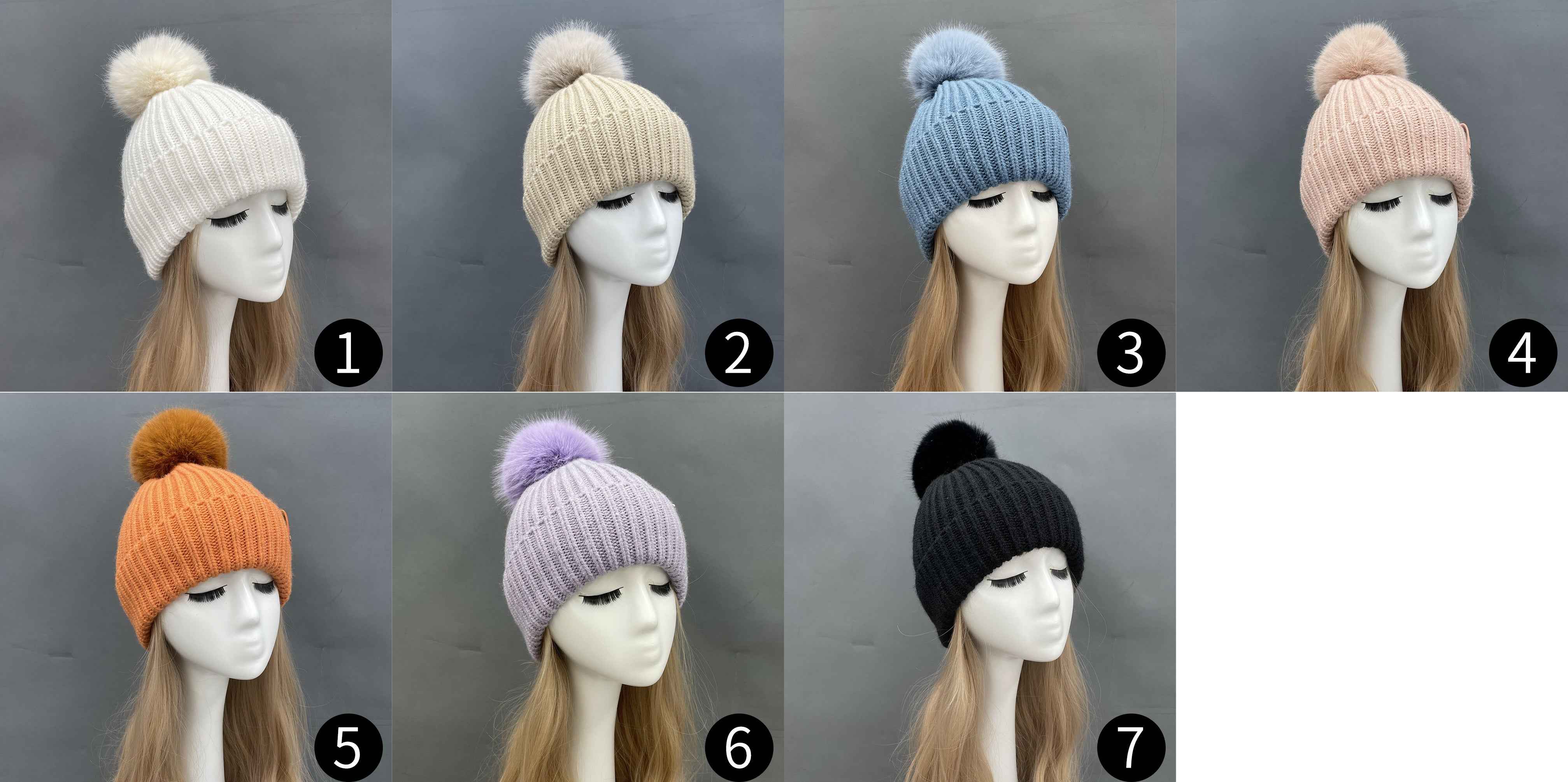 Women's Orange Knit Beanie Hat with Fur Pom-Pom & Leather Patch – Warm Winter Hat for Women, Fashionable & Cozy