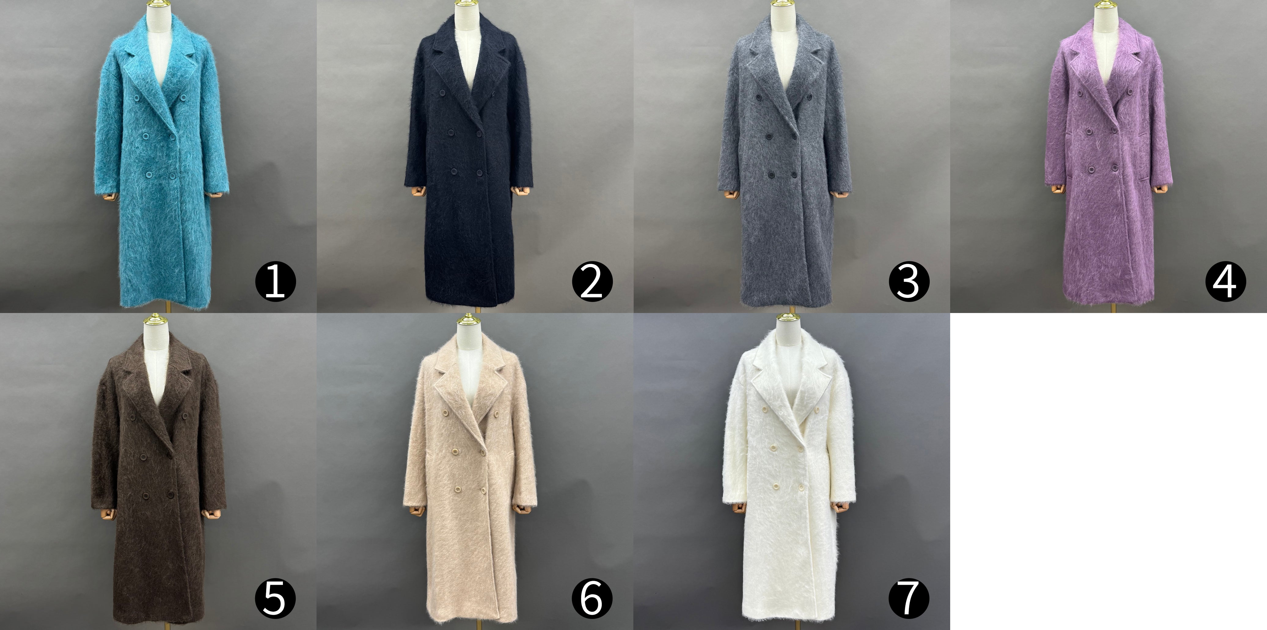 Women’s Gray Wool and Cashmere Blend Double-Breasted Long Coat – Classic Notched Lapel Winter Outerwear for Elegant Fashion