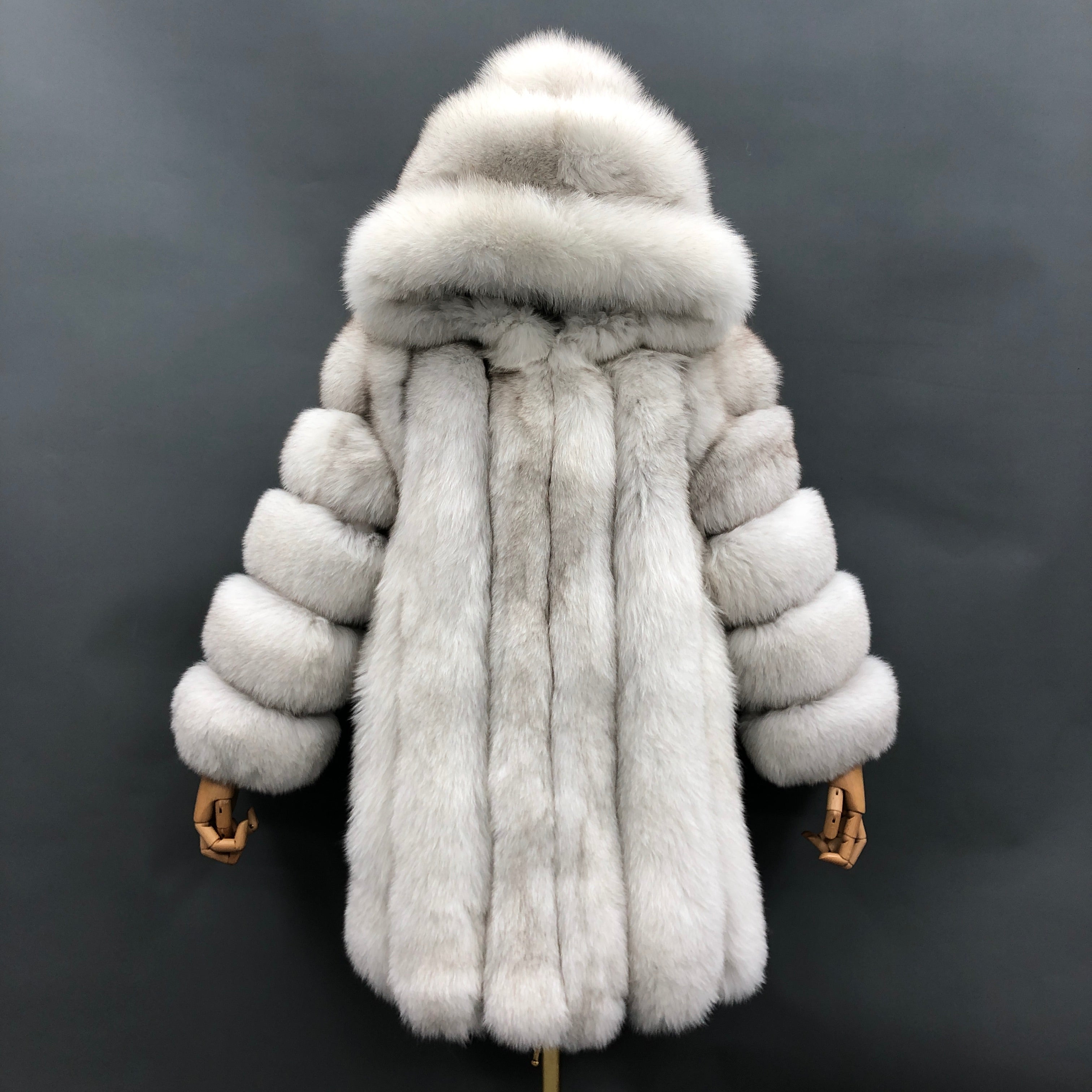 Women's Warm Real Fox Fur Hooded Coat In Winter Natural White