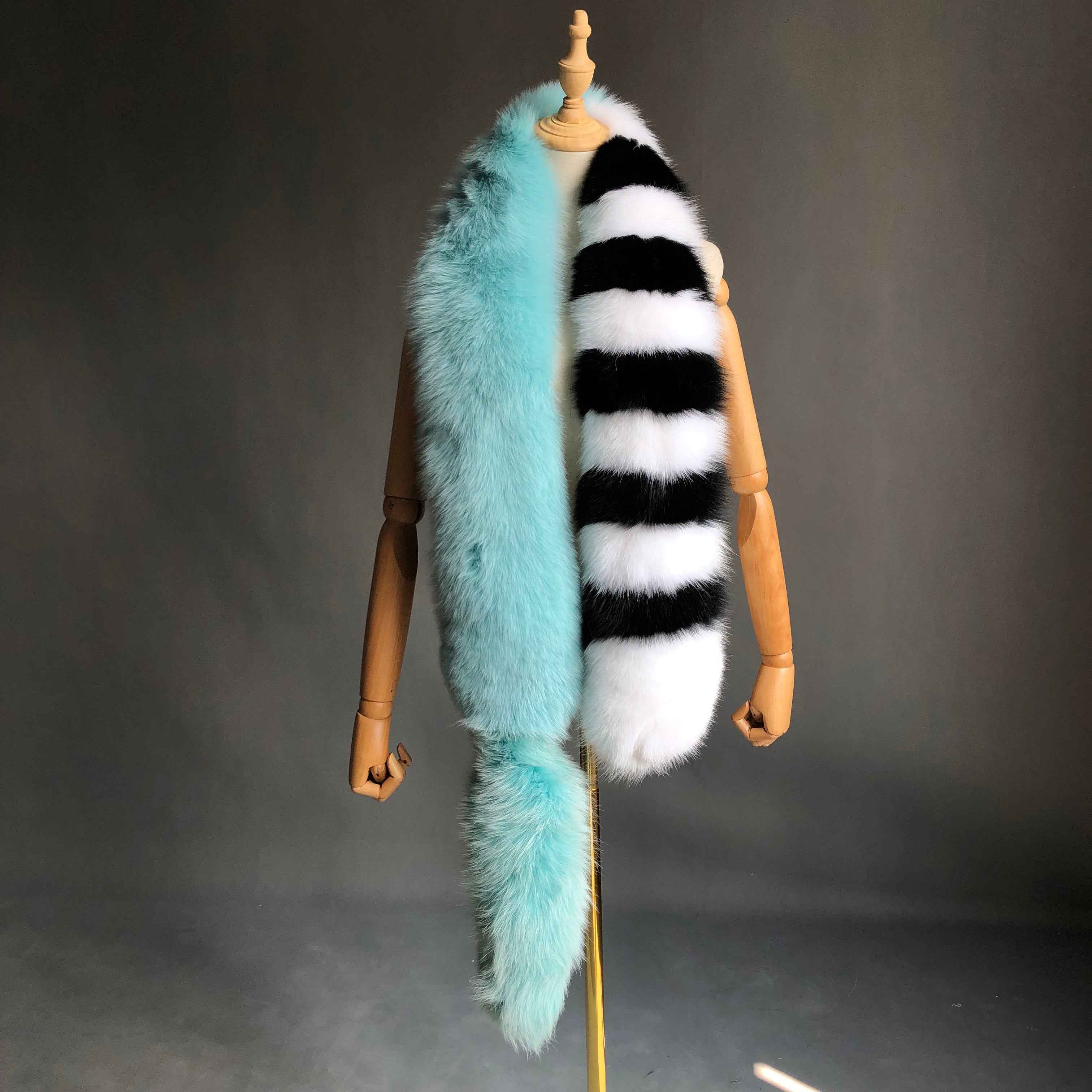 Women's Luxurious Fox Fur Tail Scarf - Unique Winter Fashion Accessory Peacock F