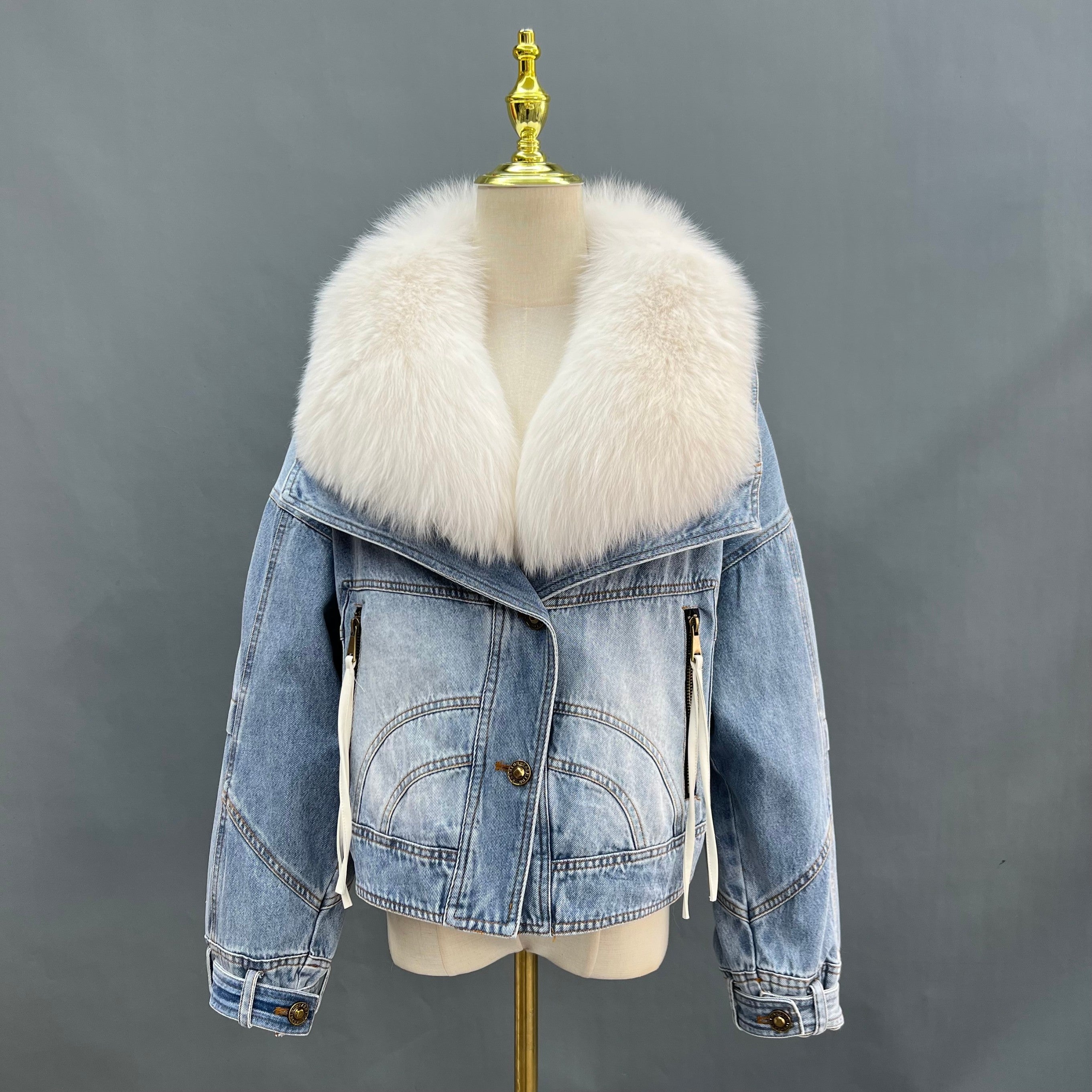Large lapel denim down liner women's jacket - Janefur