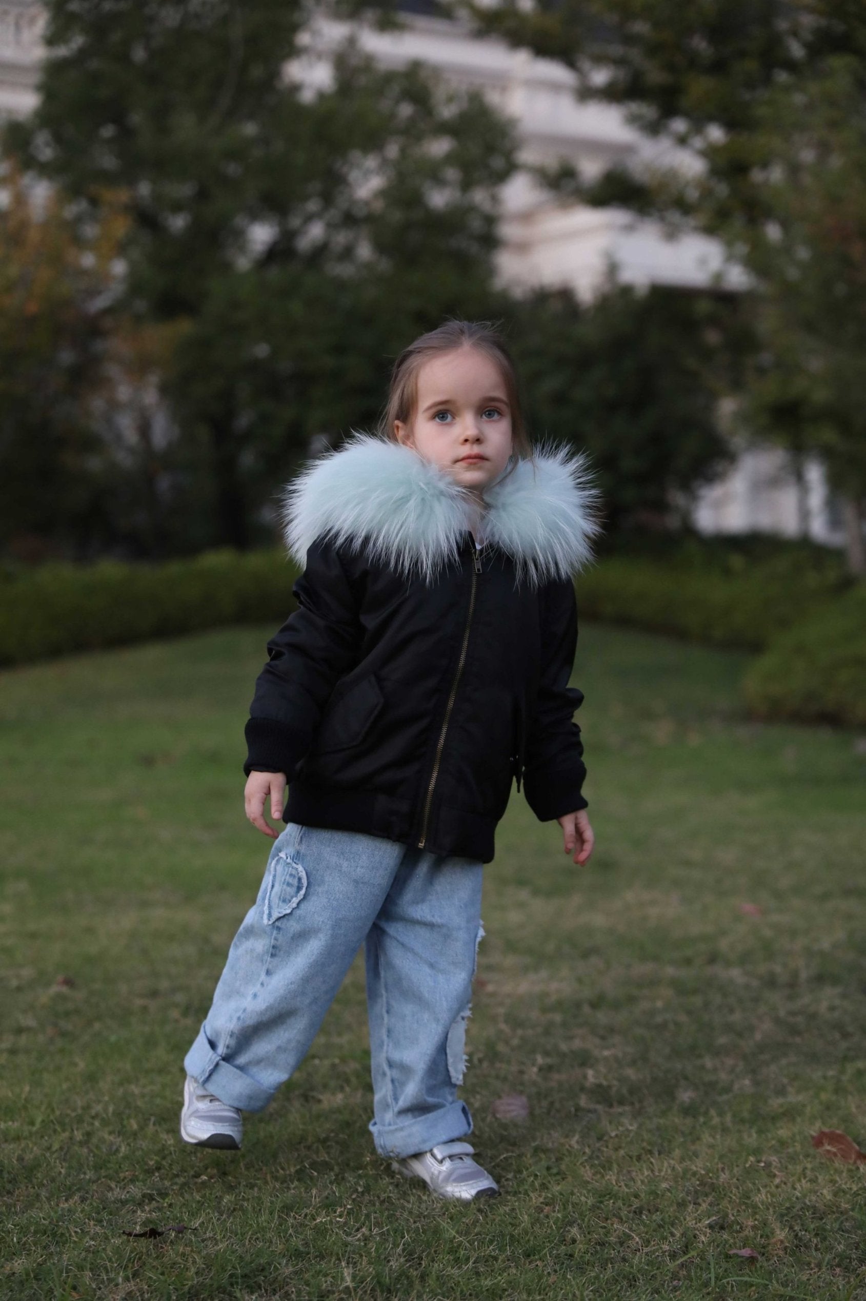 Children's Winter Fashion Warm Raccoon Collar Parka - Janefur