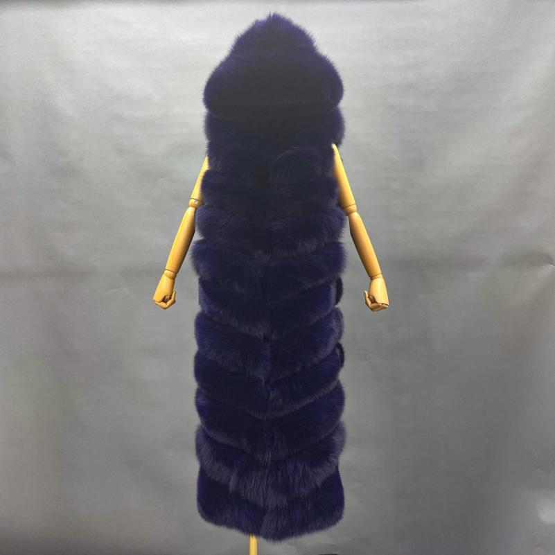 Winter Long Hooded Fox Fur Womens Luxury Vest - Janefur