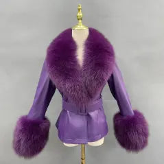 Fox Fur Collar Real Leather Women's New Fashion Jacket - Janefur