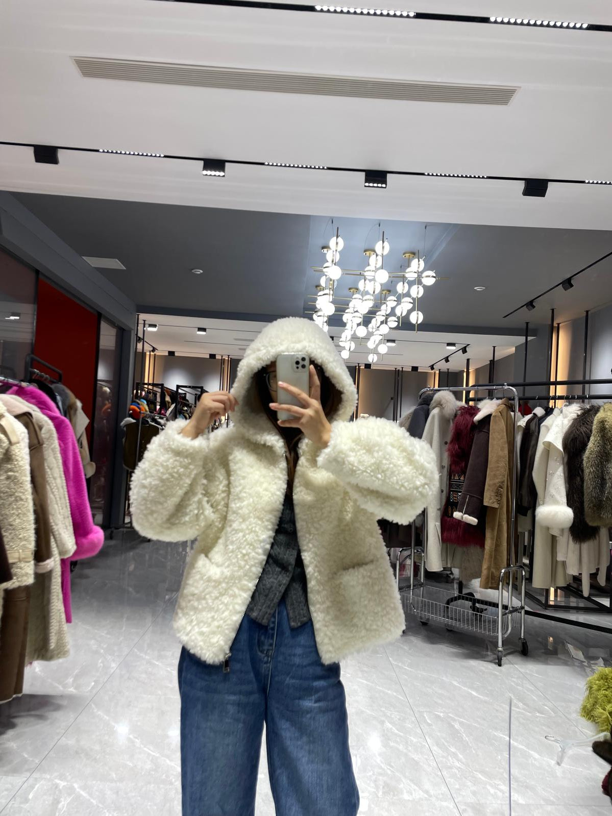 Faux Shearling Outerwear Coat Women's Elegant Hooded Faux Shearling Jacket - Janefur