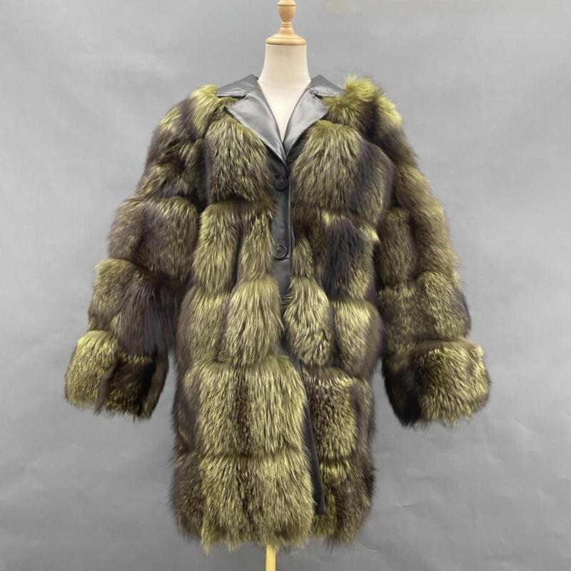 Winter New Leather Collar Button Design Men's Real Fox Fur Coat - Janefur