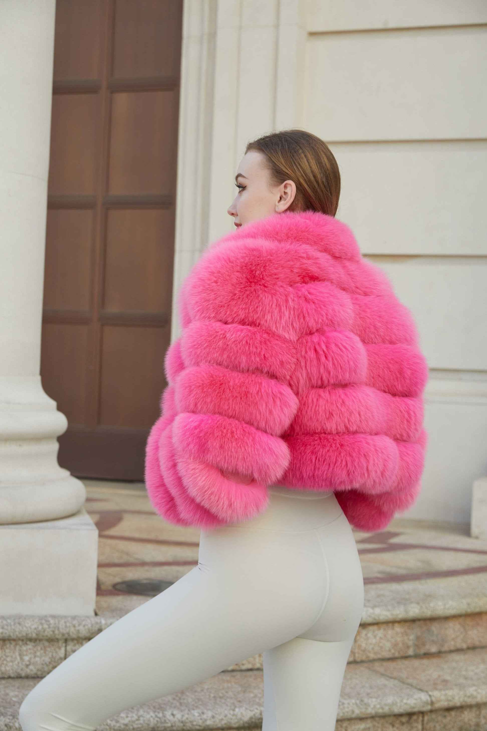 Women's Five Sections Zipper Fox Fur Coat Winter Coat - Janefur