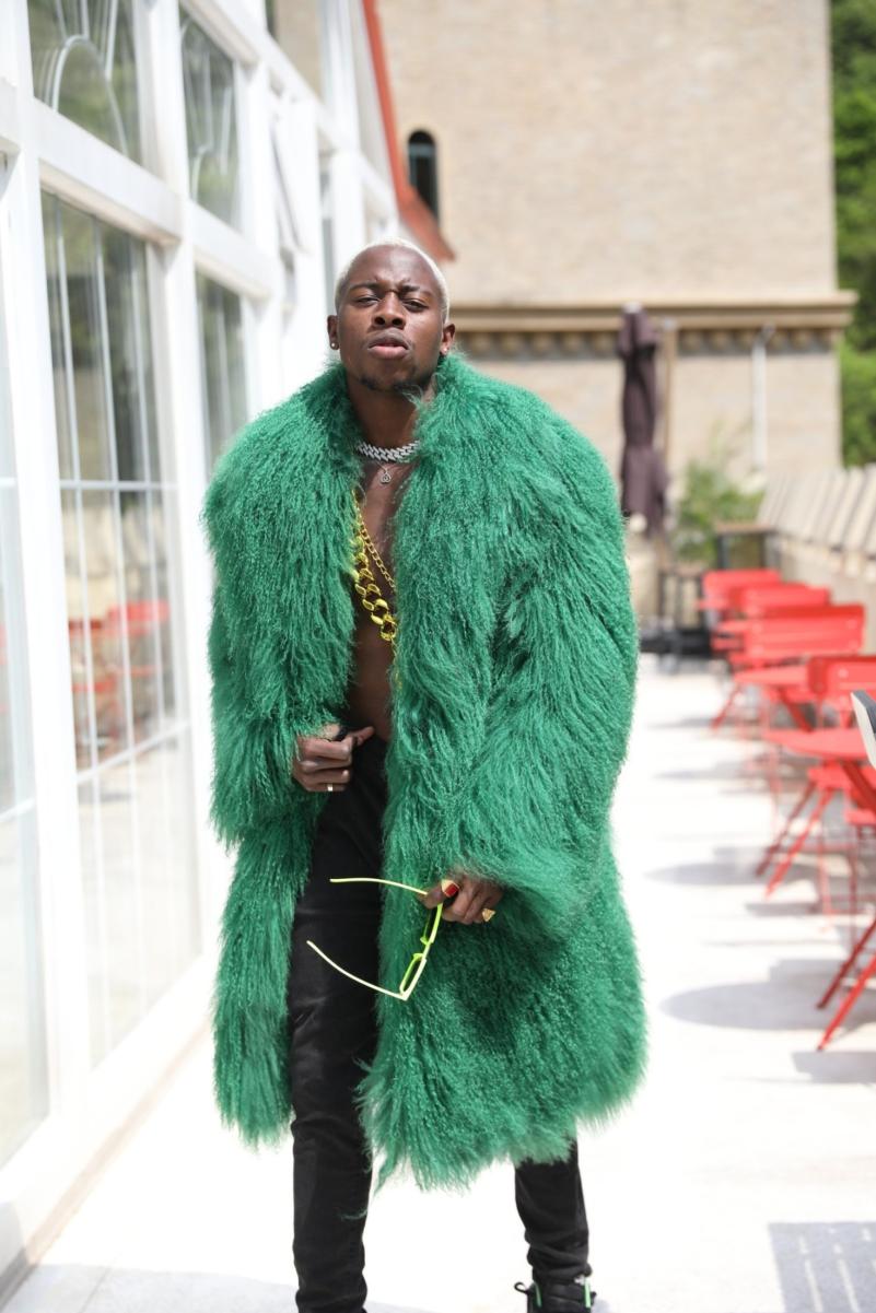 100cm Green Collar Trench Coat Made of Merino Wool - Janefur