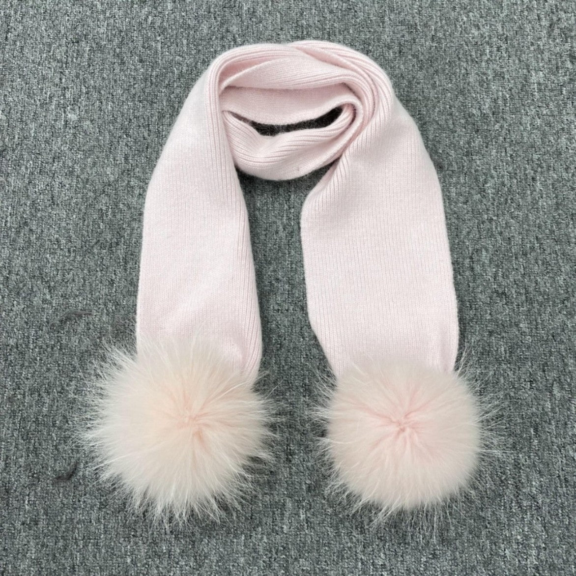 Children's Knitted Angora Double Fur Pom Pom Scarf - Janefur