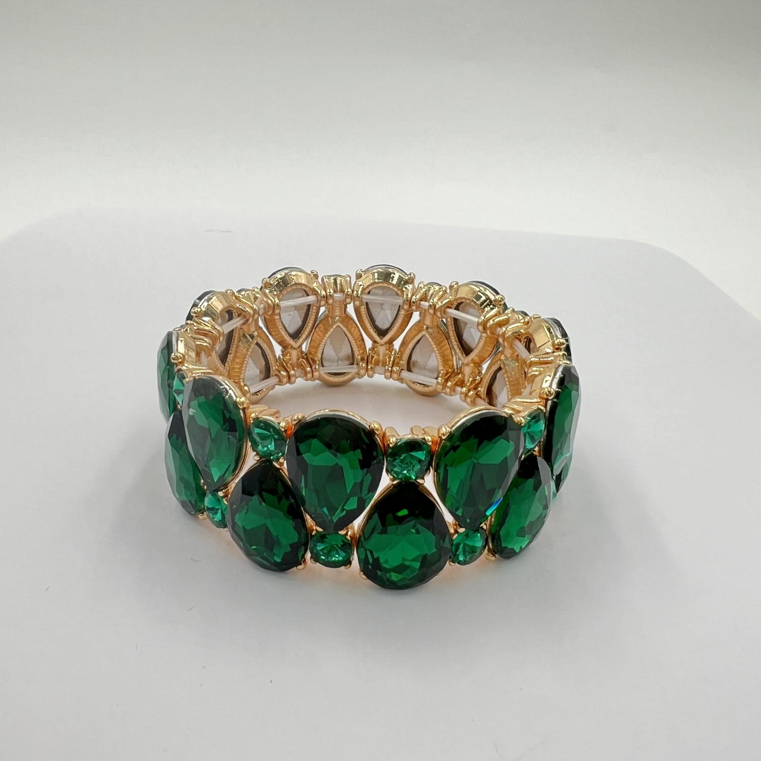Alloy Bead Bracelet with Glass Stones Emerald Green Bangle Vintage Jewelry Water Drop Charm Bracele - Janefur