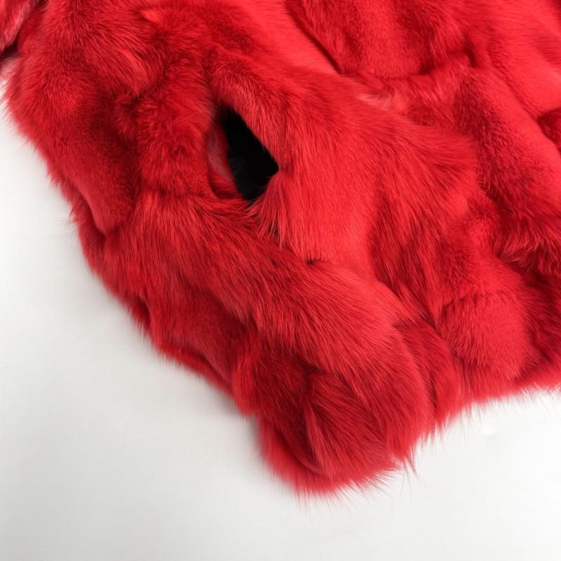 Red Coat Zipper Lapel Windproof Men's Fashion Fox Fur Jacket - Janefur