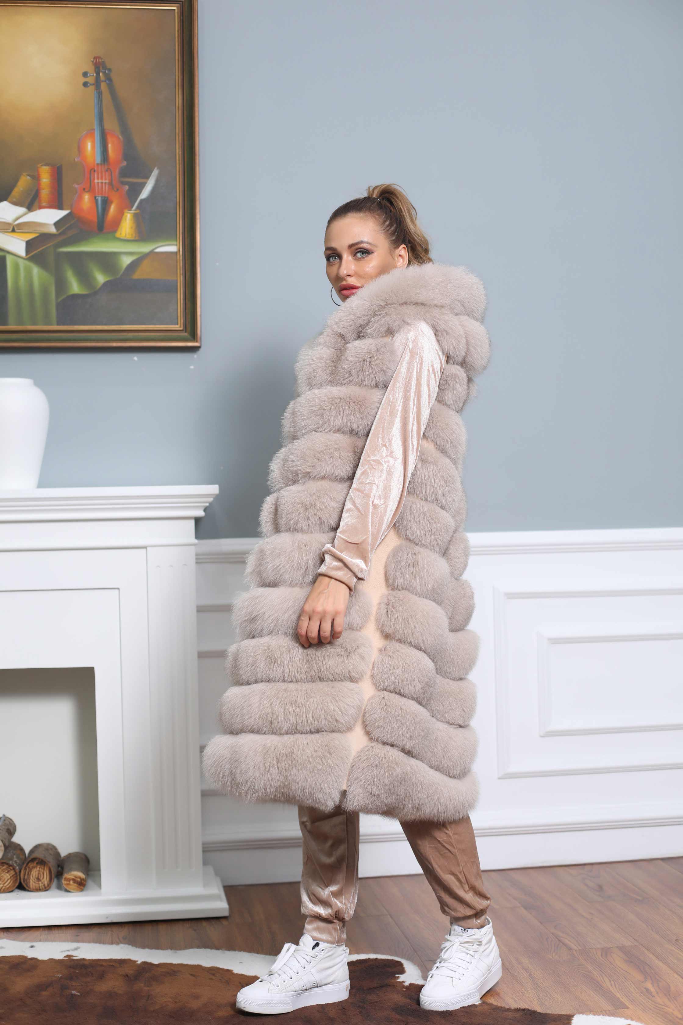 Winter Women Fox Fur Gilet Warm Long Soft Comfortable Outwear Vest For Female - Janefur