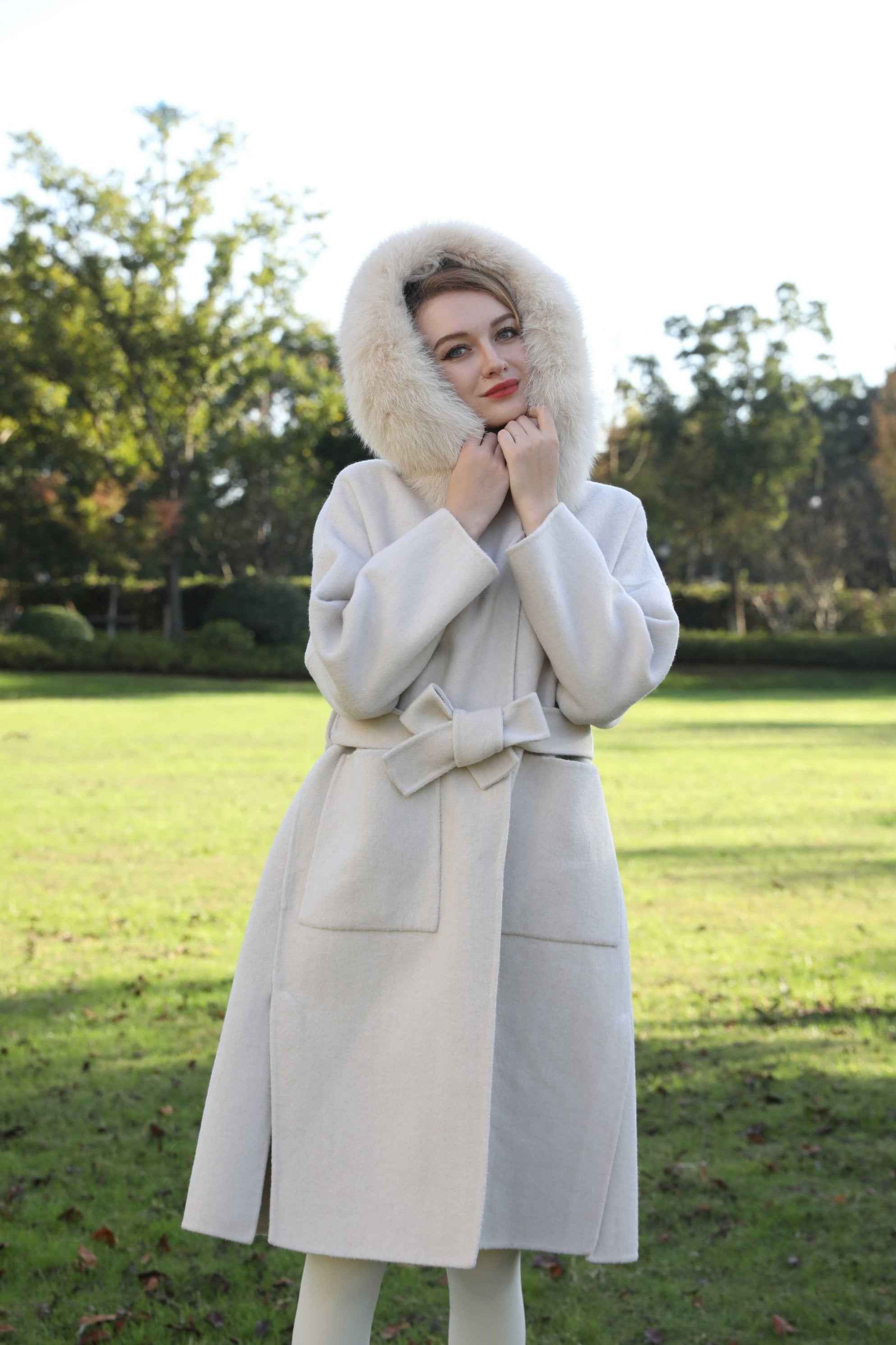 Women's Winter Fashion Hooded Double Sided Cashmere Long Coat - Janefur