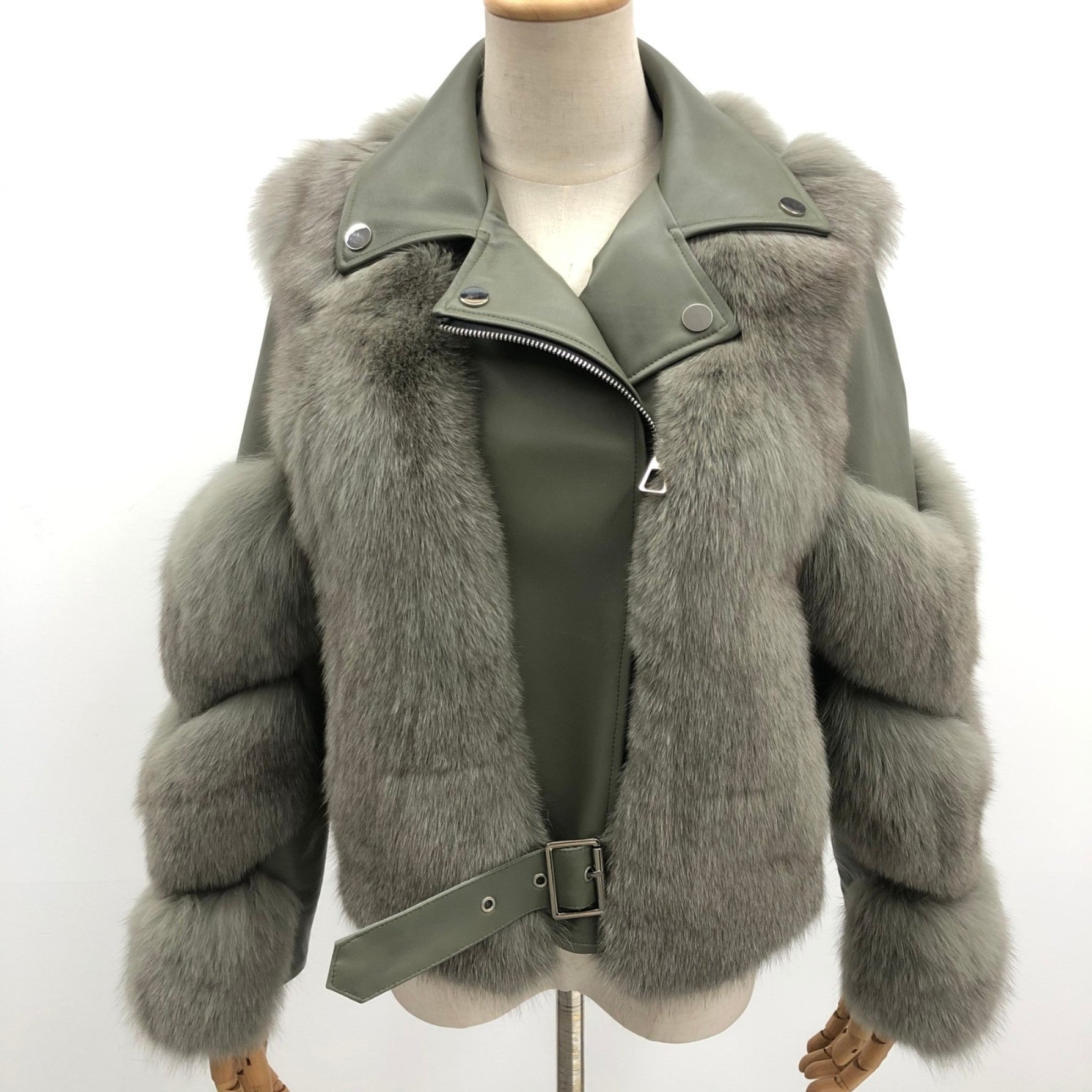 Women's Fall and Winter Fashion Leather Collar Fox Fur Parka - Janefur