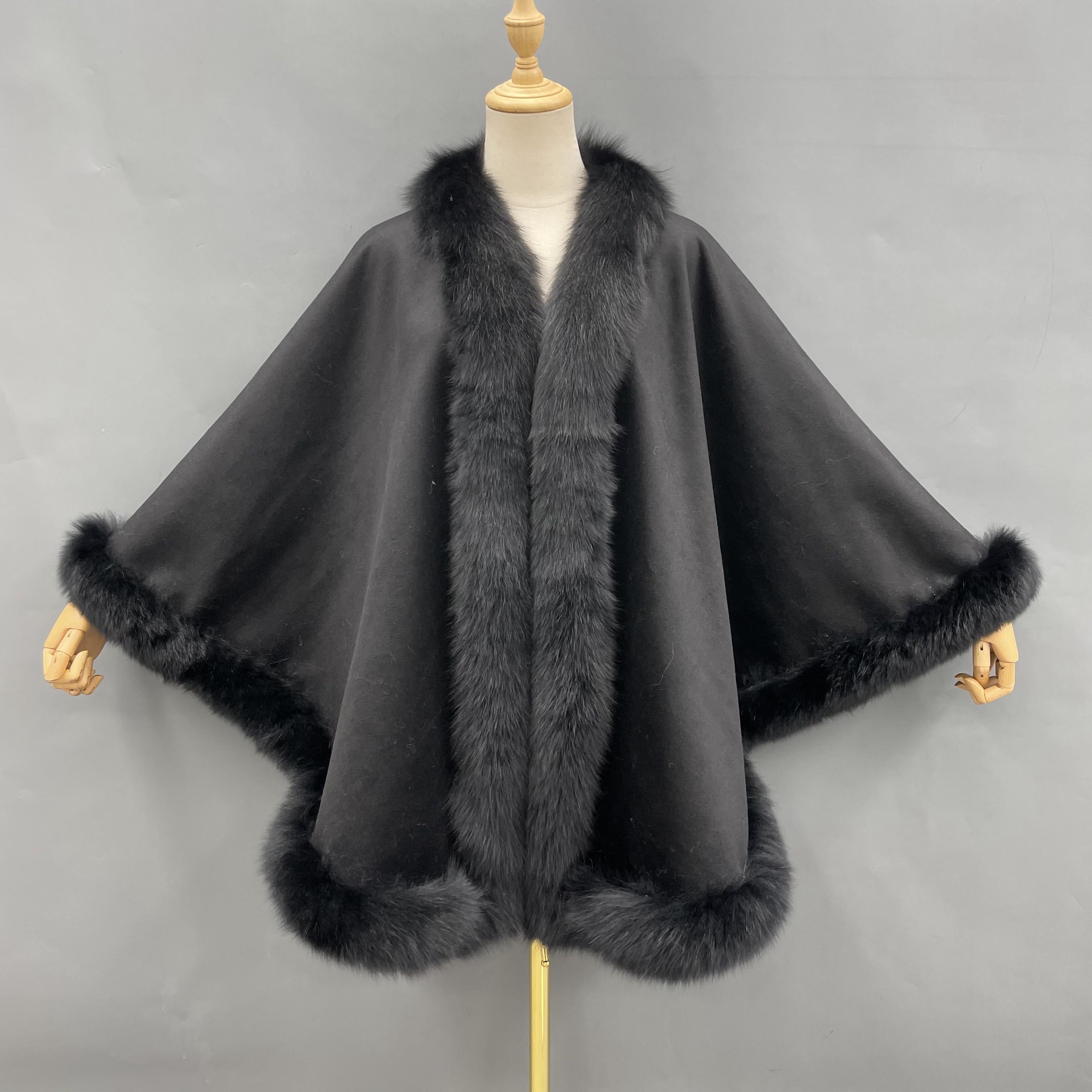 Fox Fur Placket Cashmere Shawl - Janefur
