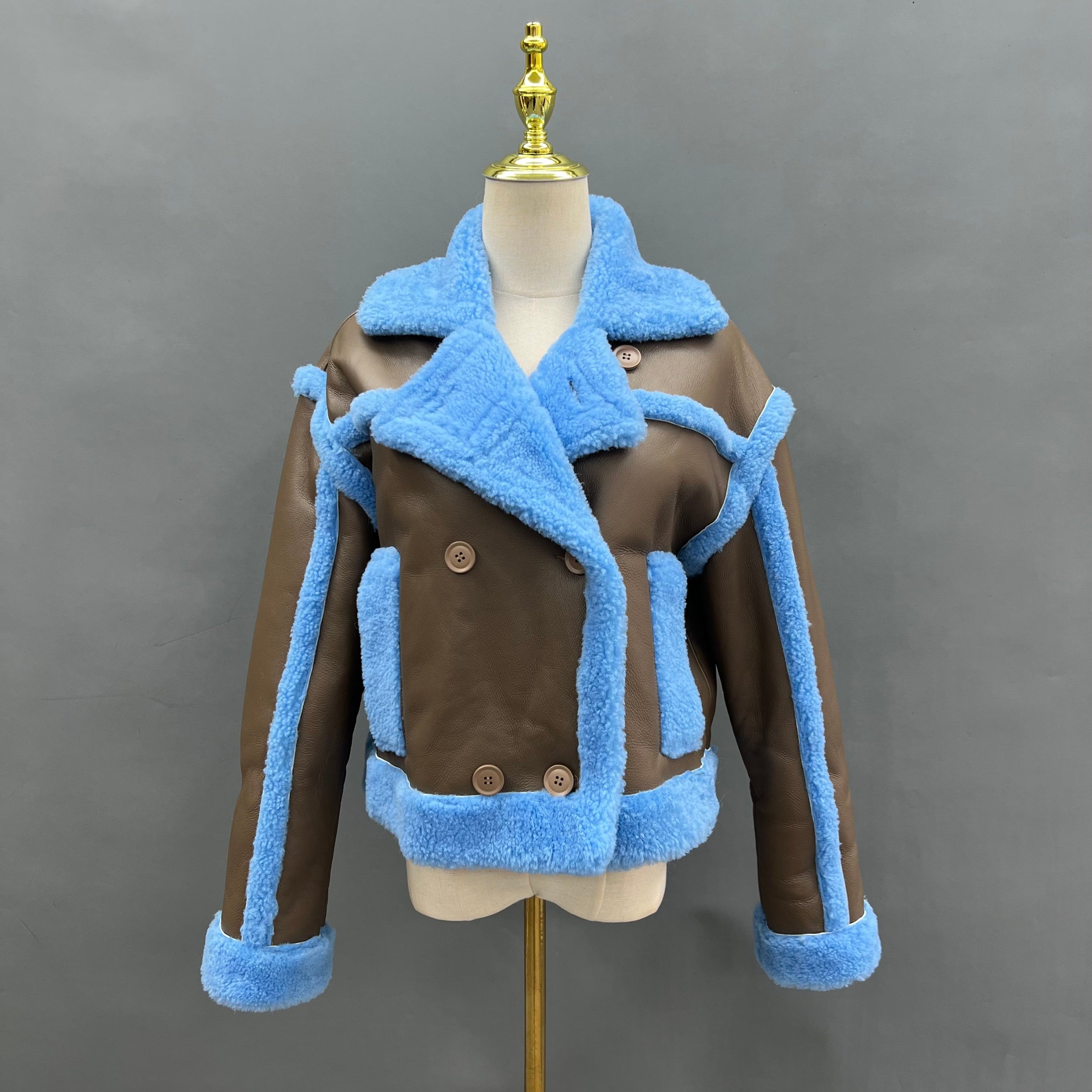 Fashionable Shearling Women's Short Double Breasted Fur Coat - Janefur