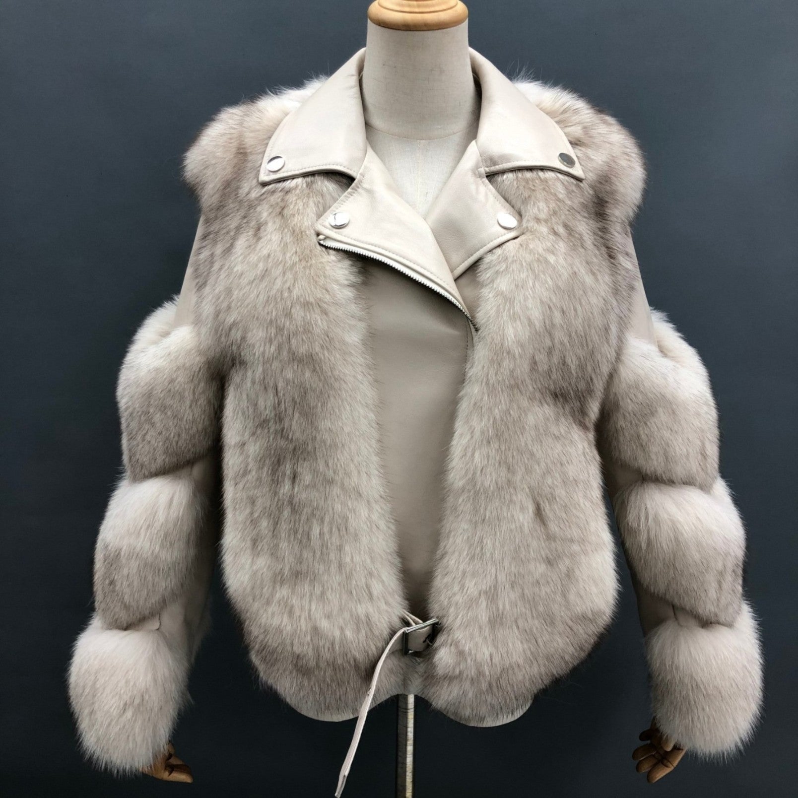Women's Fall and Winter Fashion Leather Collar Fox Fur Parka - Janefur