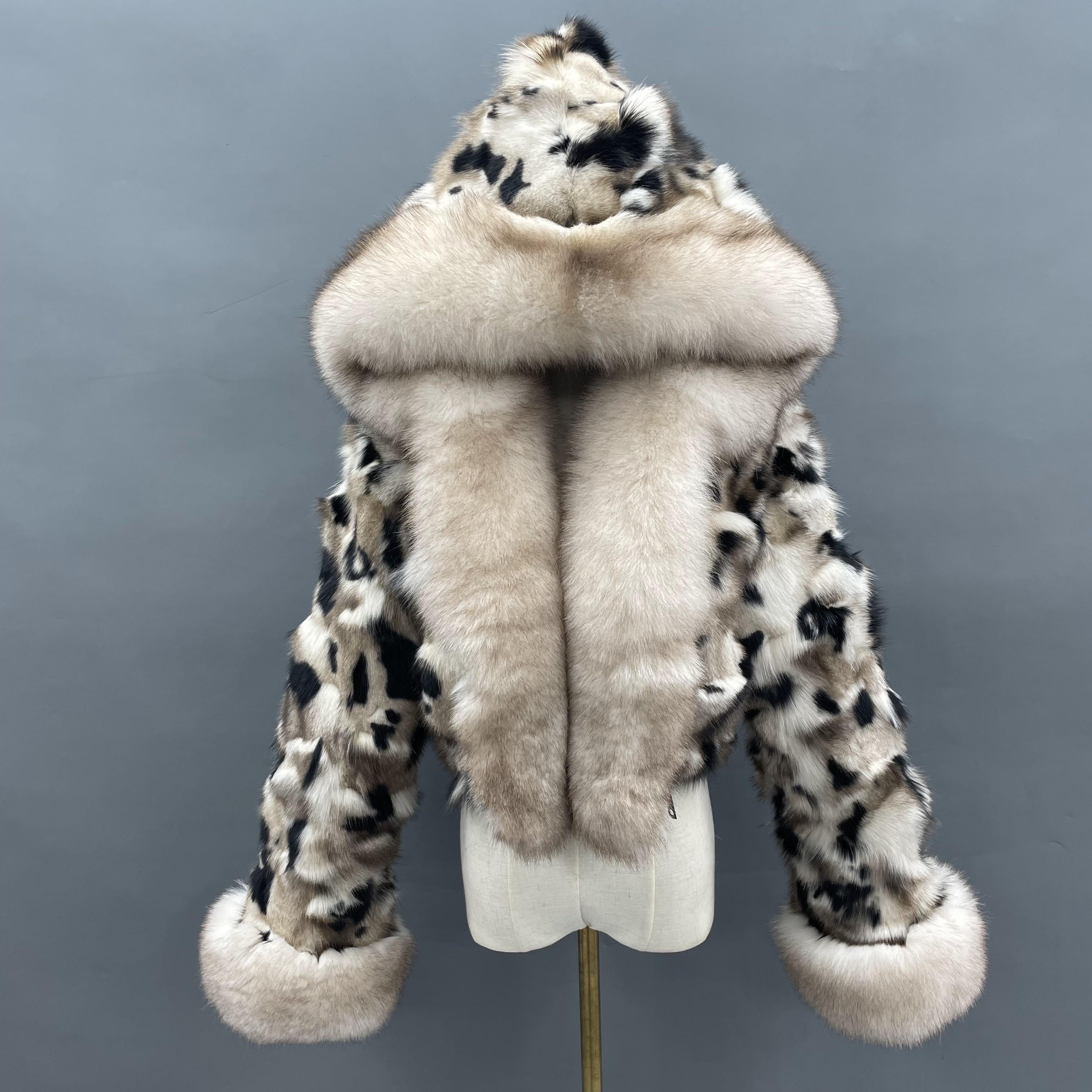 Fox Front Zipper Coat with Hood - Janefur