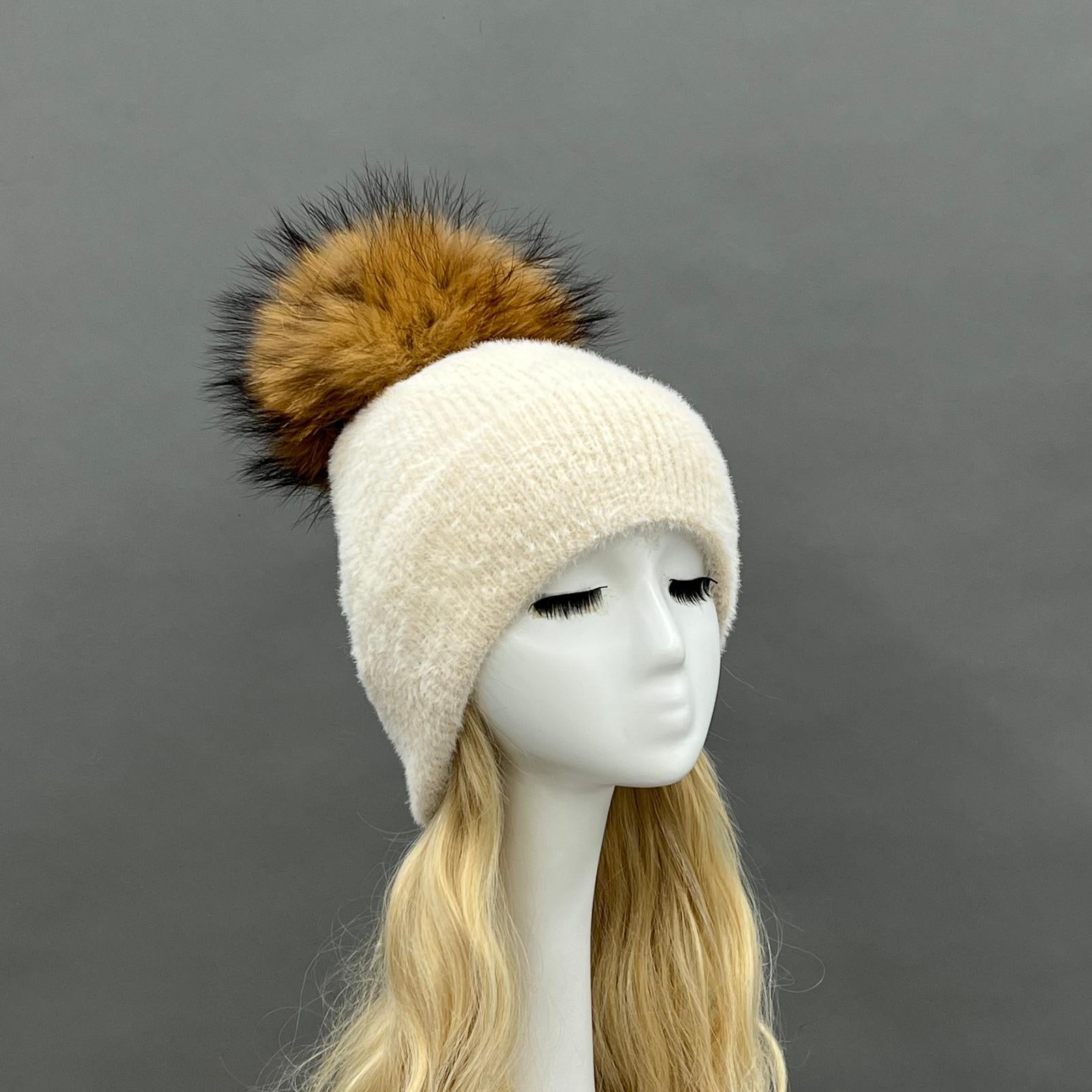 Women's Fashion Fox Fur Hat with Pom Poms - Janefur