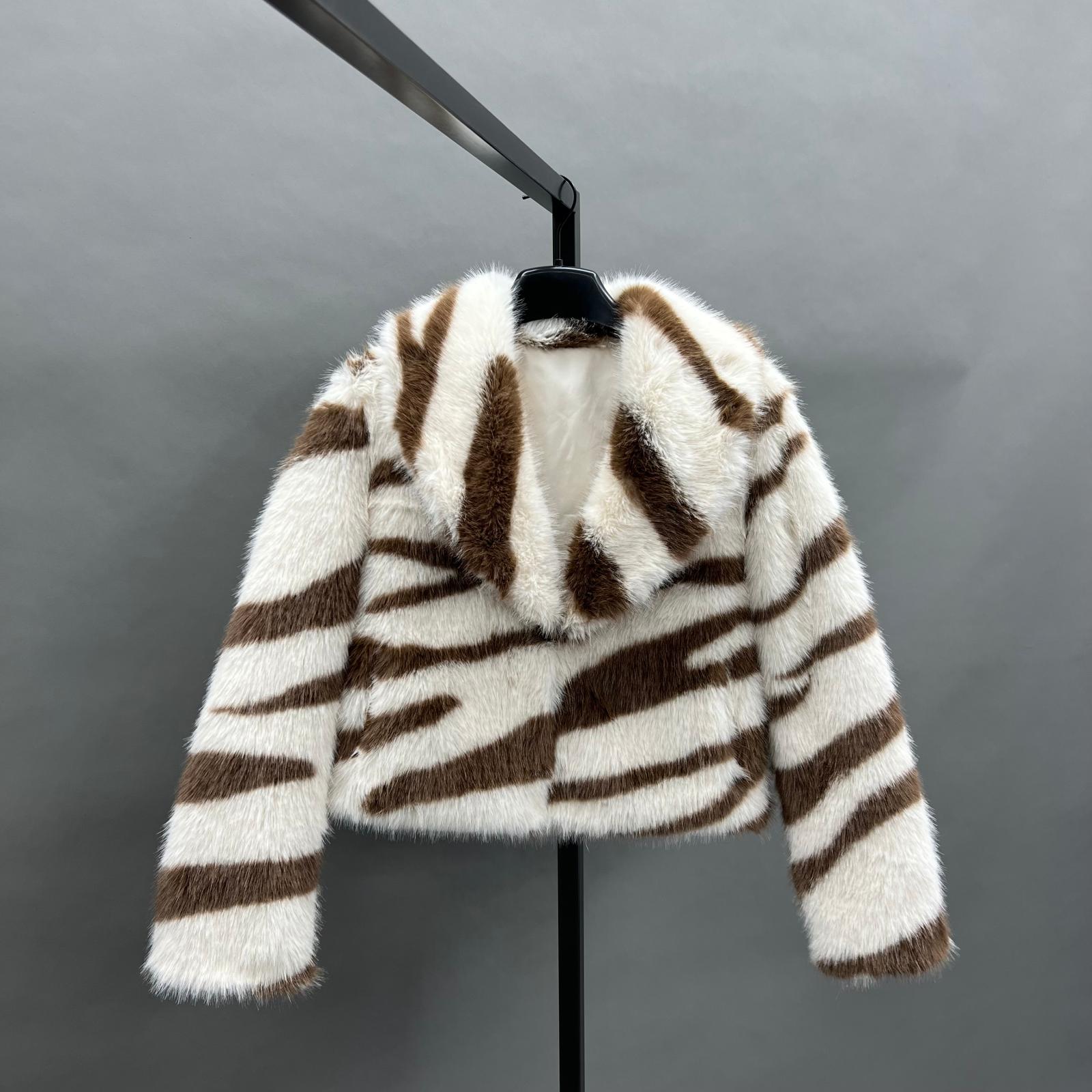 Faux Fur Coat Women's Eco Friendly Faux Fur Zebra Pattern Short Unique Casual Jacket - Janefur