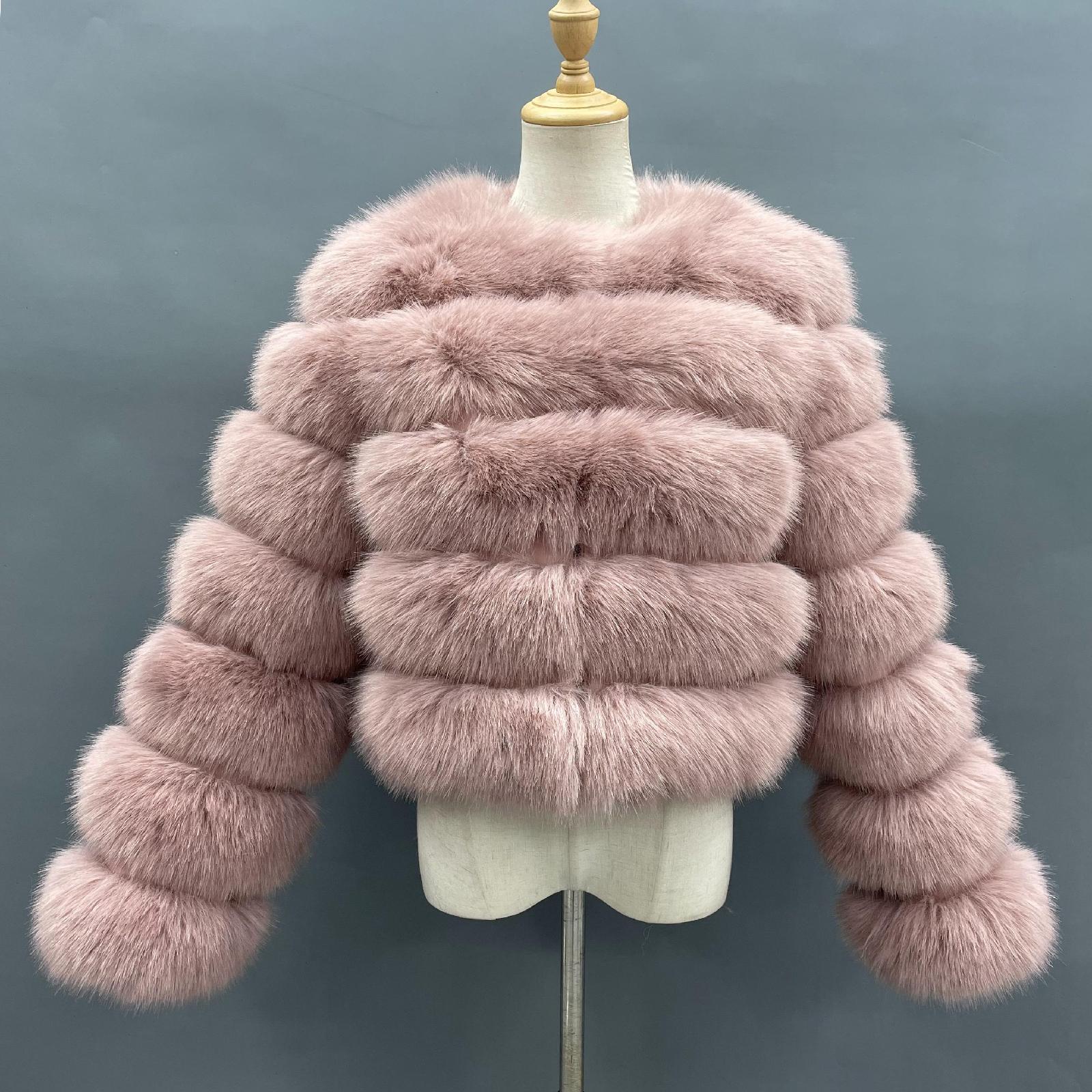 Women's Short Striped Faux Fur Coat Eco Fur Jacket - Janefur