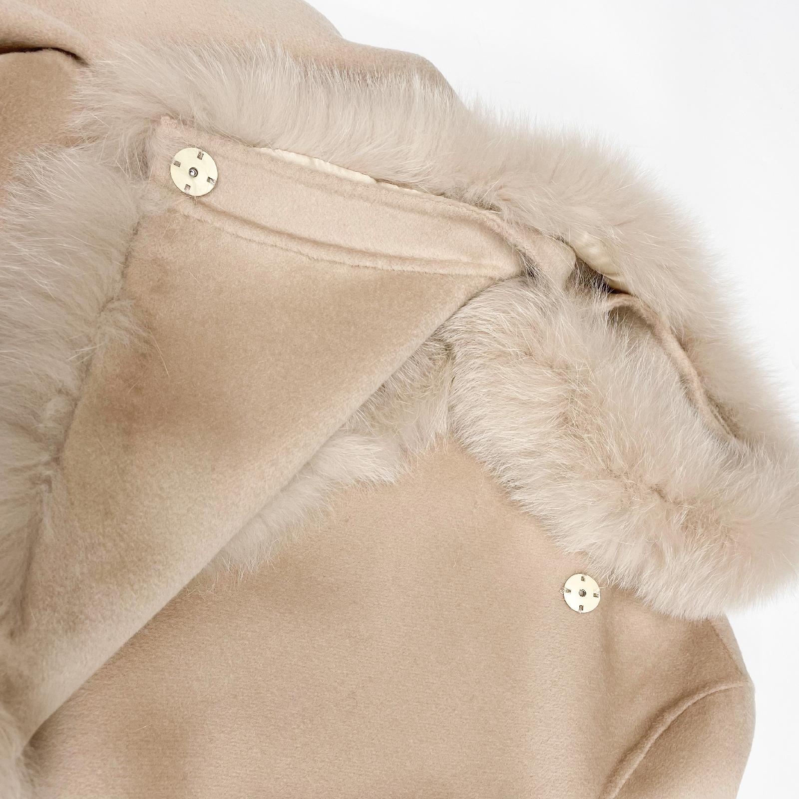 Women Elegant Style Cashmere Coat with Fox Fur Trim Shawl - Janefur