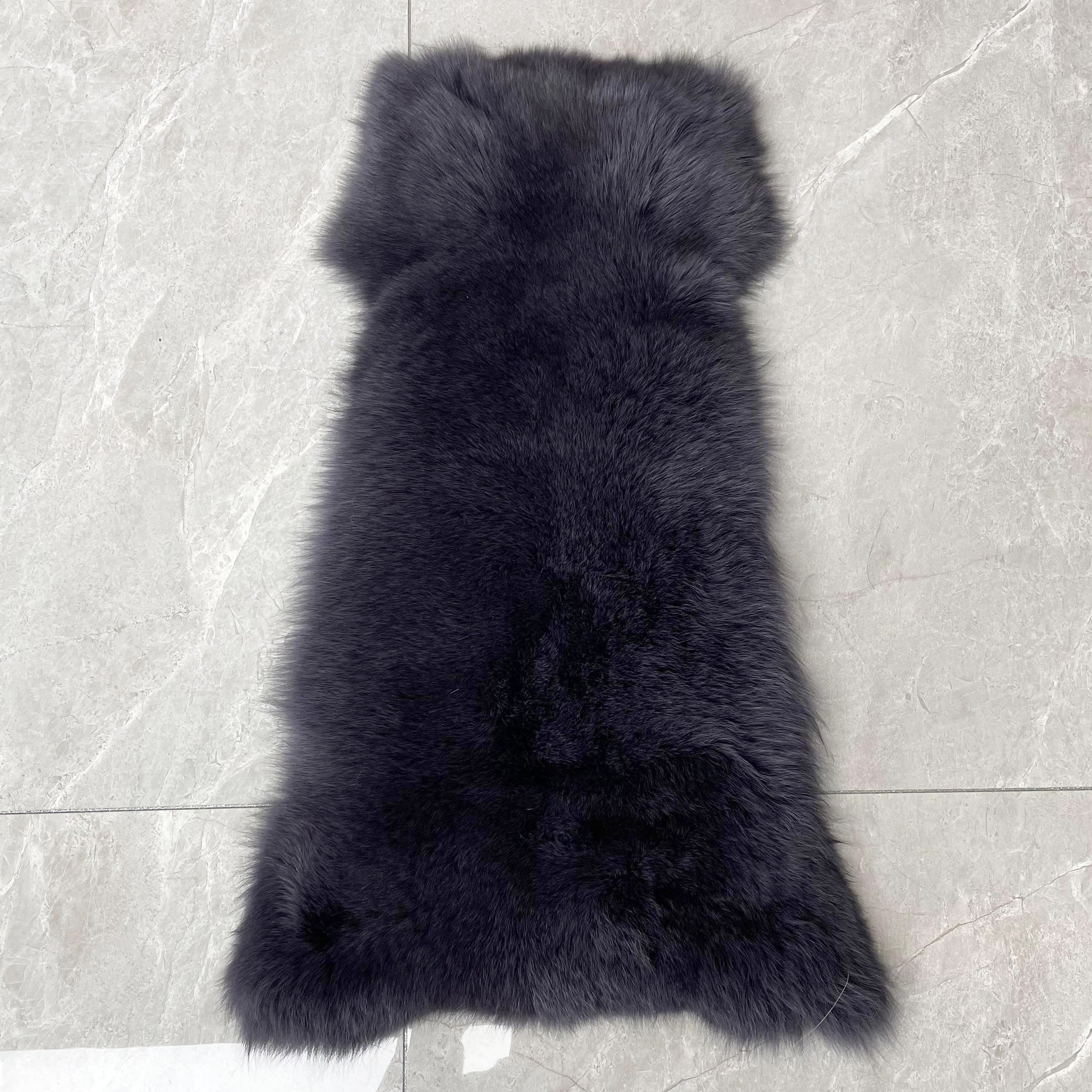 Luxury Blue Fox Fur Coat with Hood – Long Chevron Stitched 10-Panel Women’s Winter Fur Jacket 2# Dark Grey