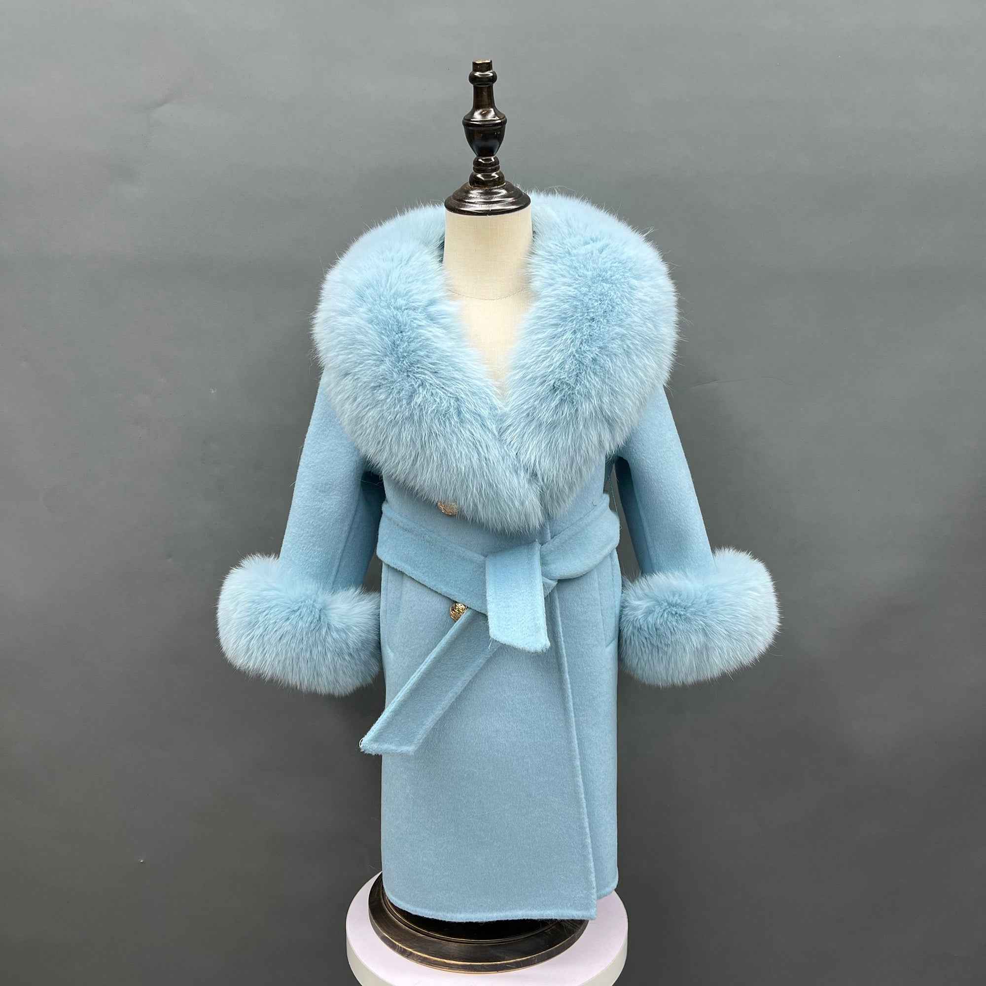 European Style Long Double Side Real Fur Shawl Collar Cashmere Wool Fur Children Coat