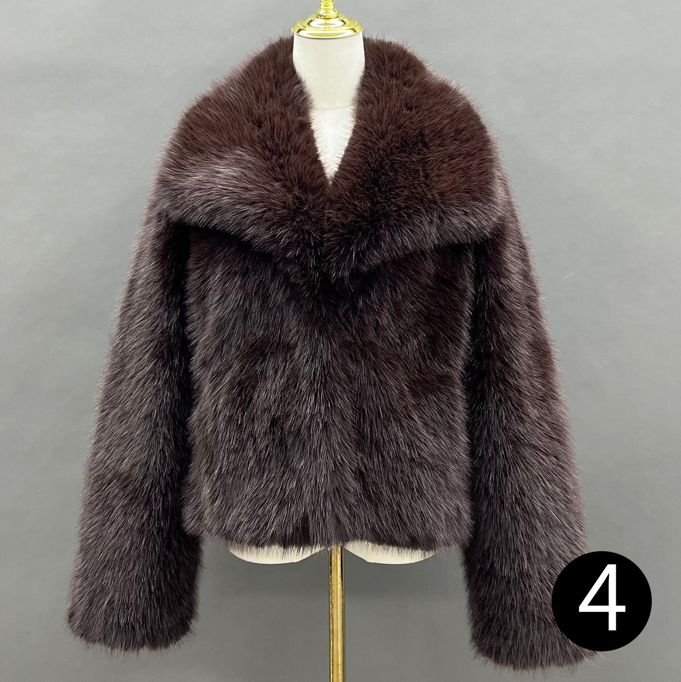 Women’s Burgundy Faux Mink Fur Jacket – Short Collar Coat for Elegant Winter Fashion 4#Brown