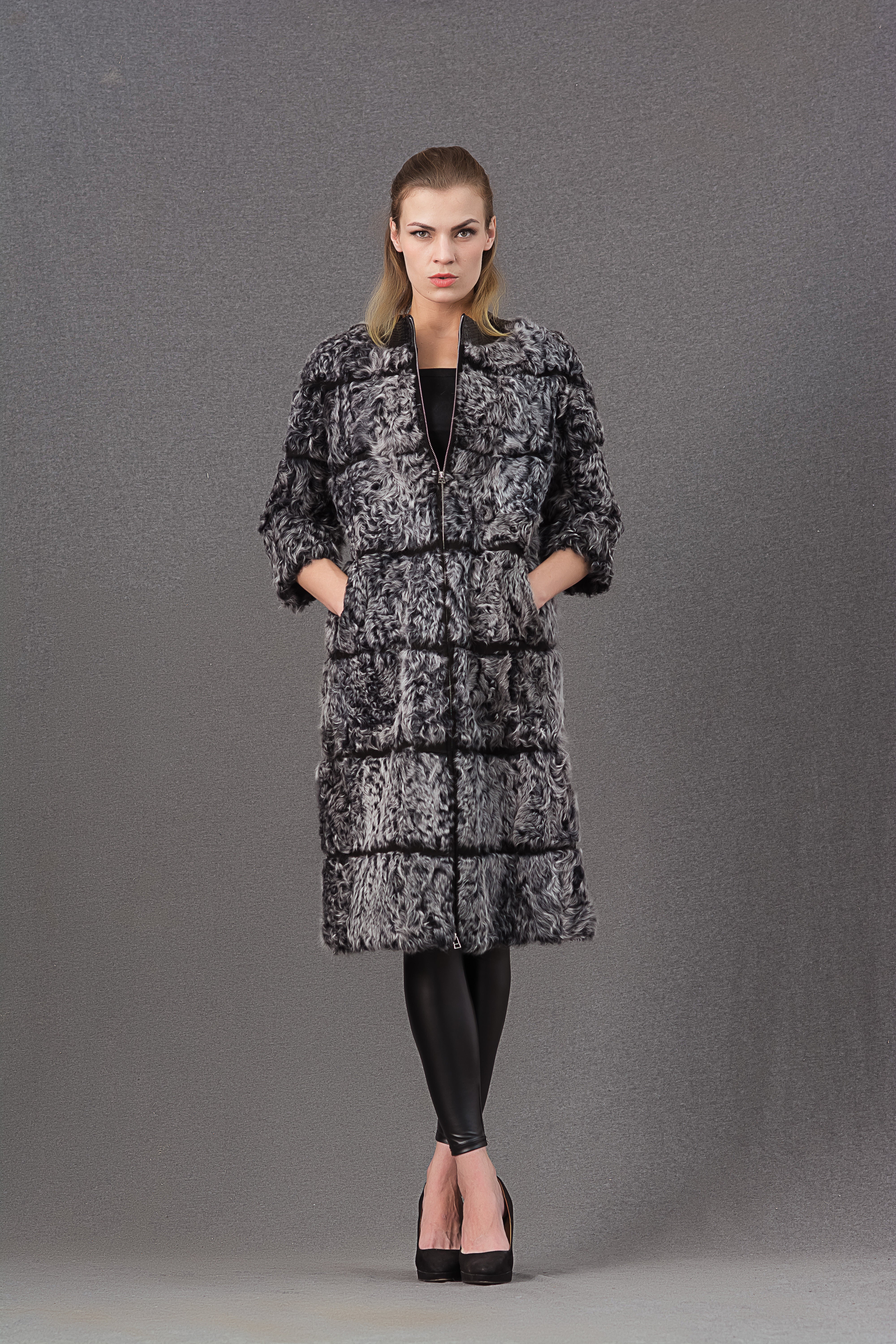 Janefur Bulk Wholesale 2026 Women's High-Quality Long Real Lamb Fur Coat #1 Silver Black