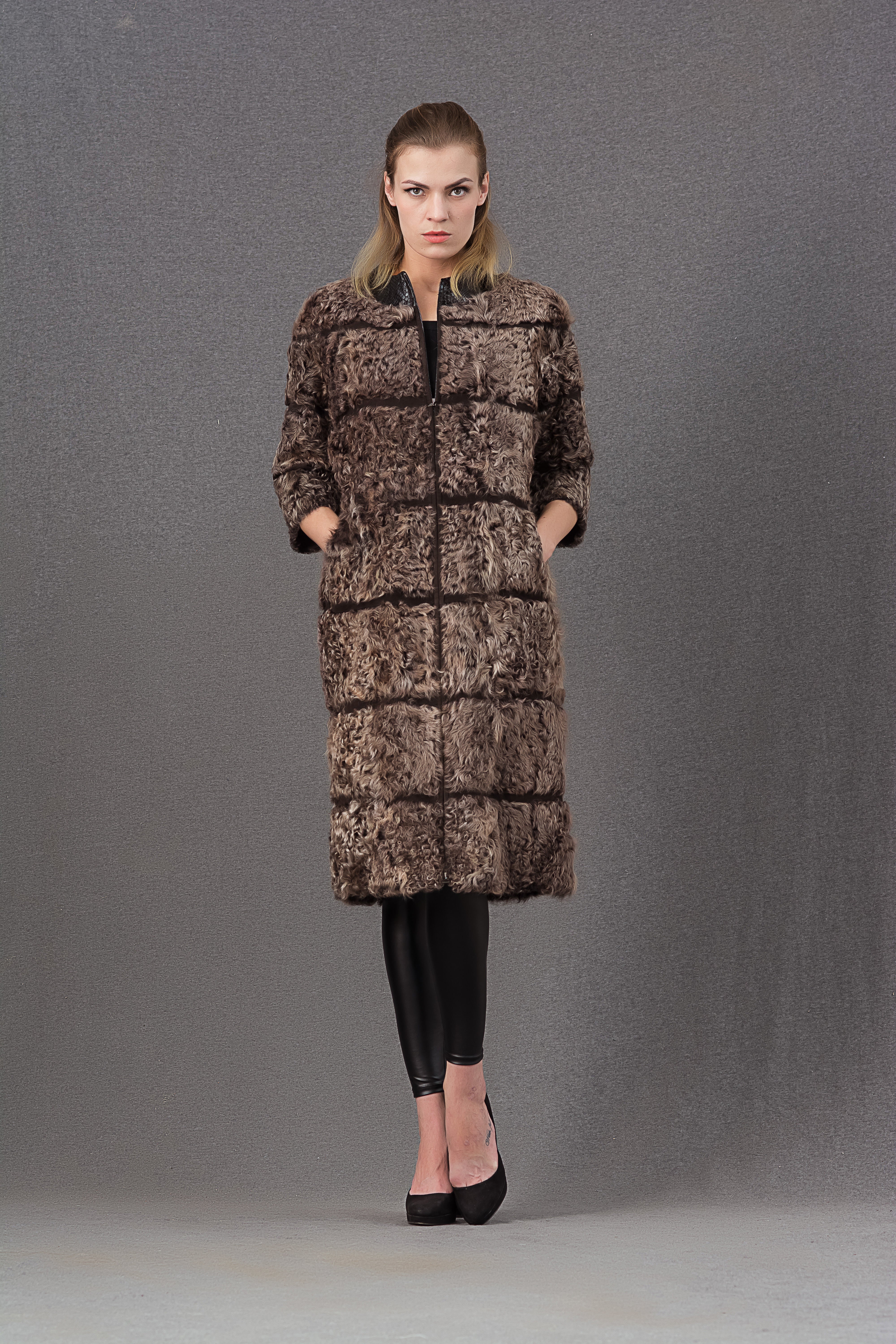 Janefur Bulk Wholesale 2026 Women's High-Quality Long Real Lamb Fur Coat #2 Brown