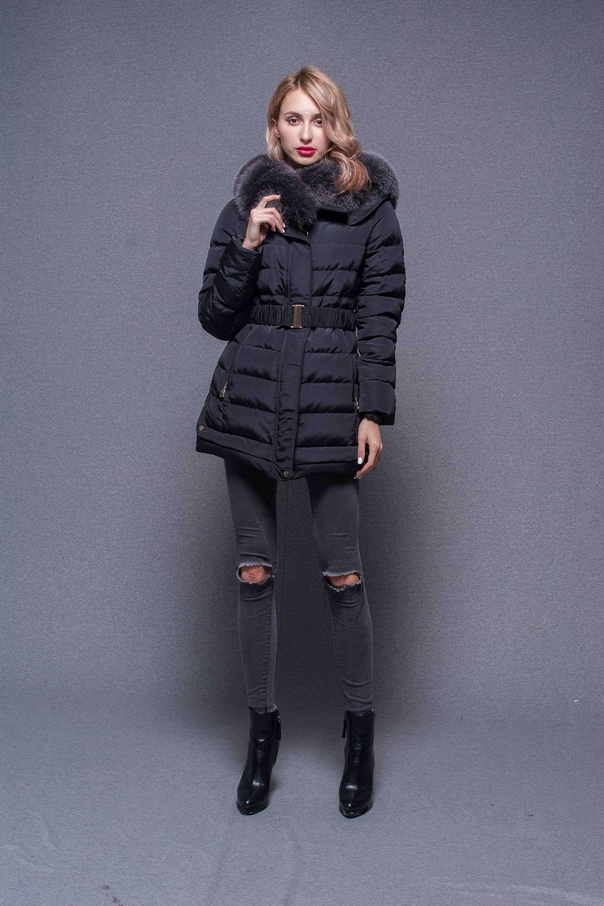 Janefur 2026 Real Fox Fur Collar Premium Warm Down Jacket Women Wholesale #1 Black