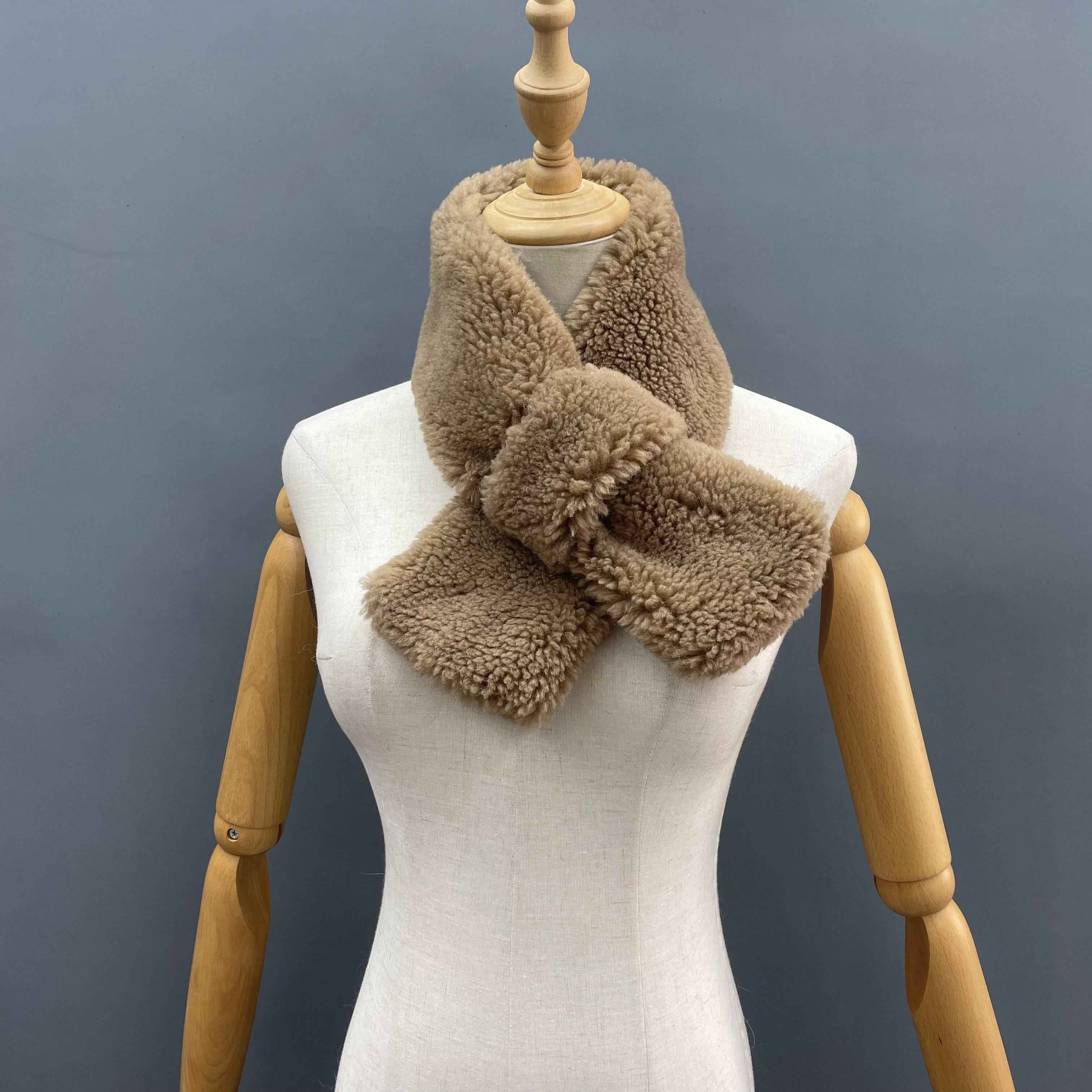 Women's Luxurious Plush Cross Sheepskin Shearling Scarf - Winter Fashion Accessory Brown F