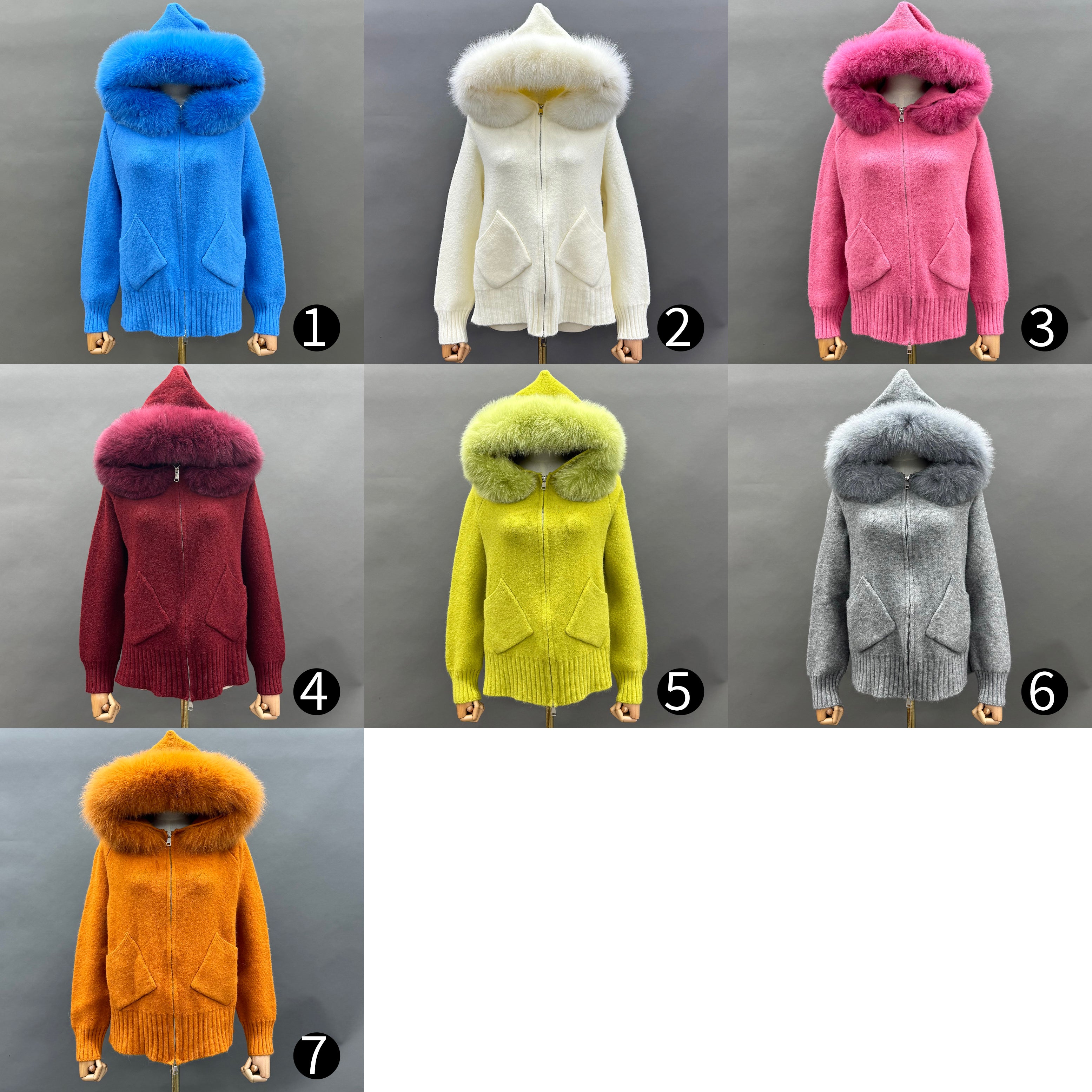 Women’s Cream Sheep Wool Knit Hoodie with Real Fox Fur Trim – Full-Zip Winter Sweater Coat with Pockets for Elegant Fashio