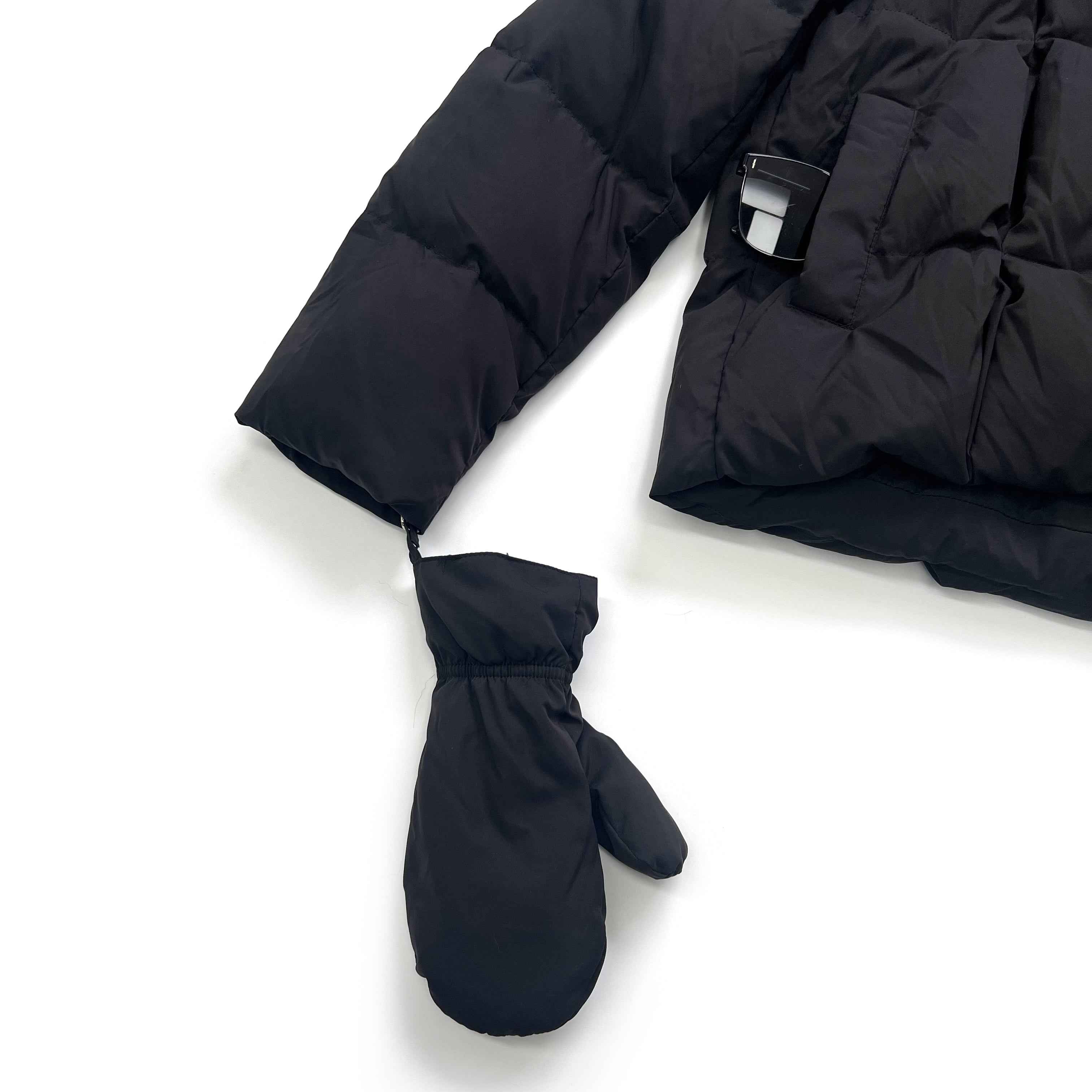 Women's Down Jacket with Removable Rabbit Fur Lined Hood & Front, Detachable Gloves Included