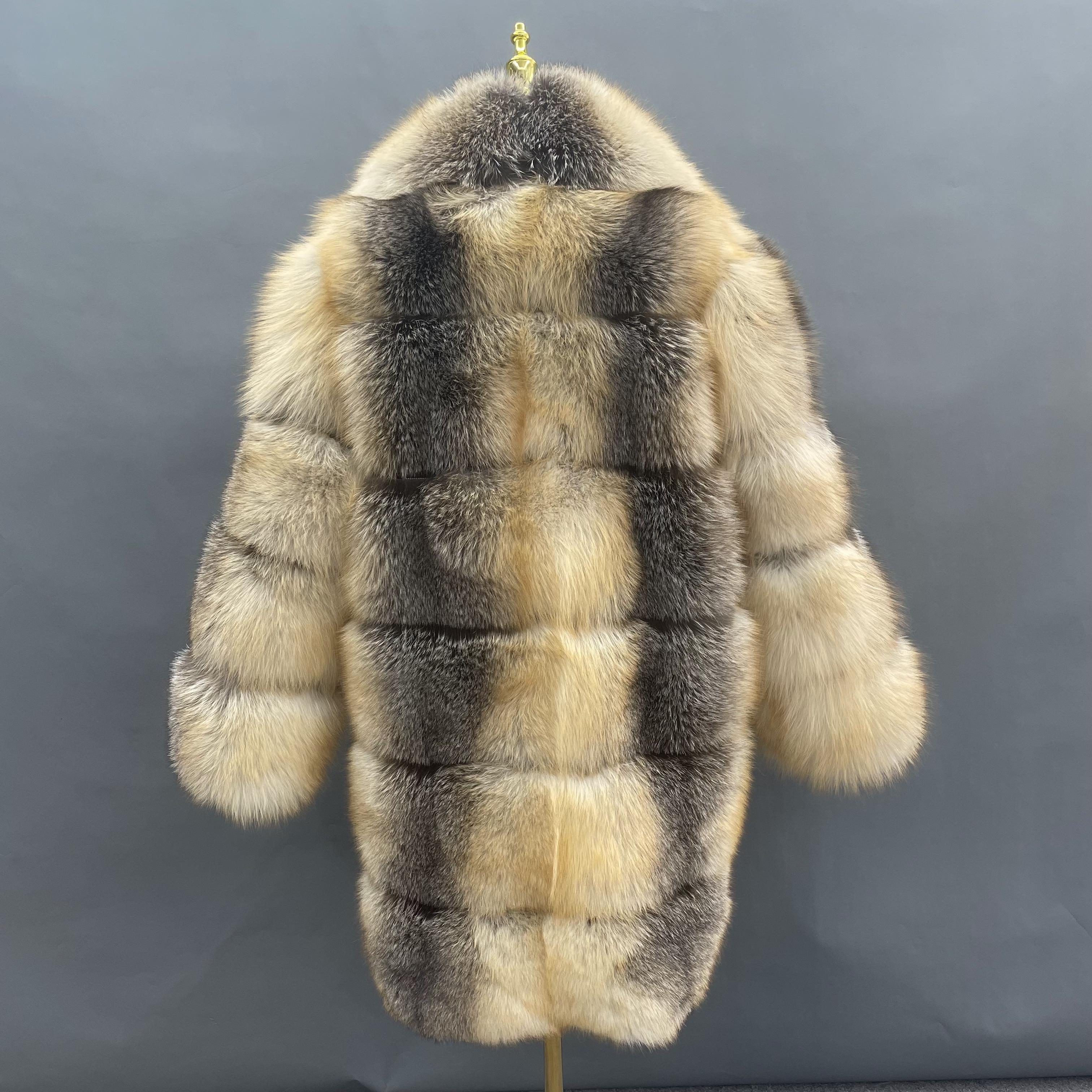 Large Fur Collar Luxury Winter Fox Fur Coat For Women