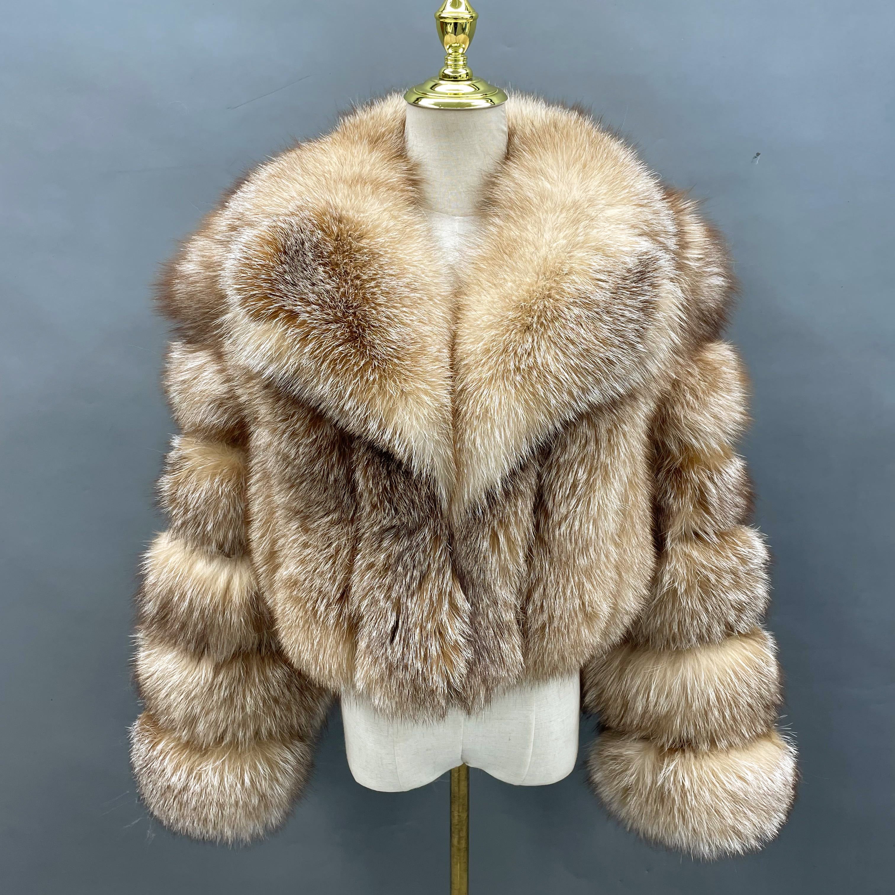 Winter Women's Luxury Fur Short Blue Fox Coat 4#Red Fox