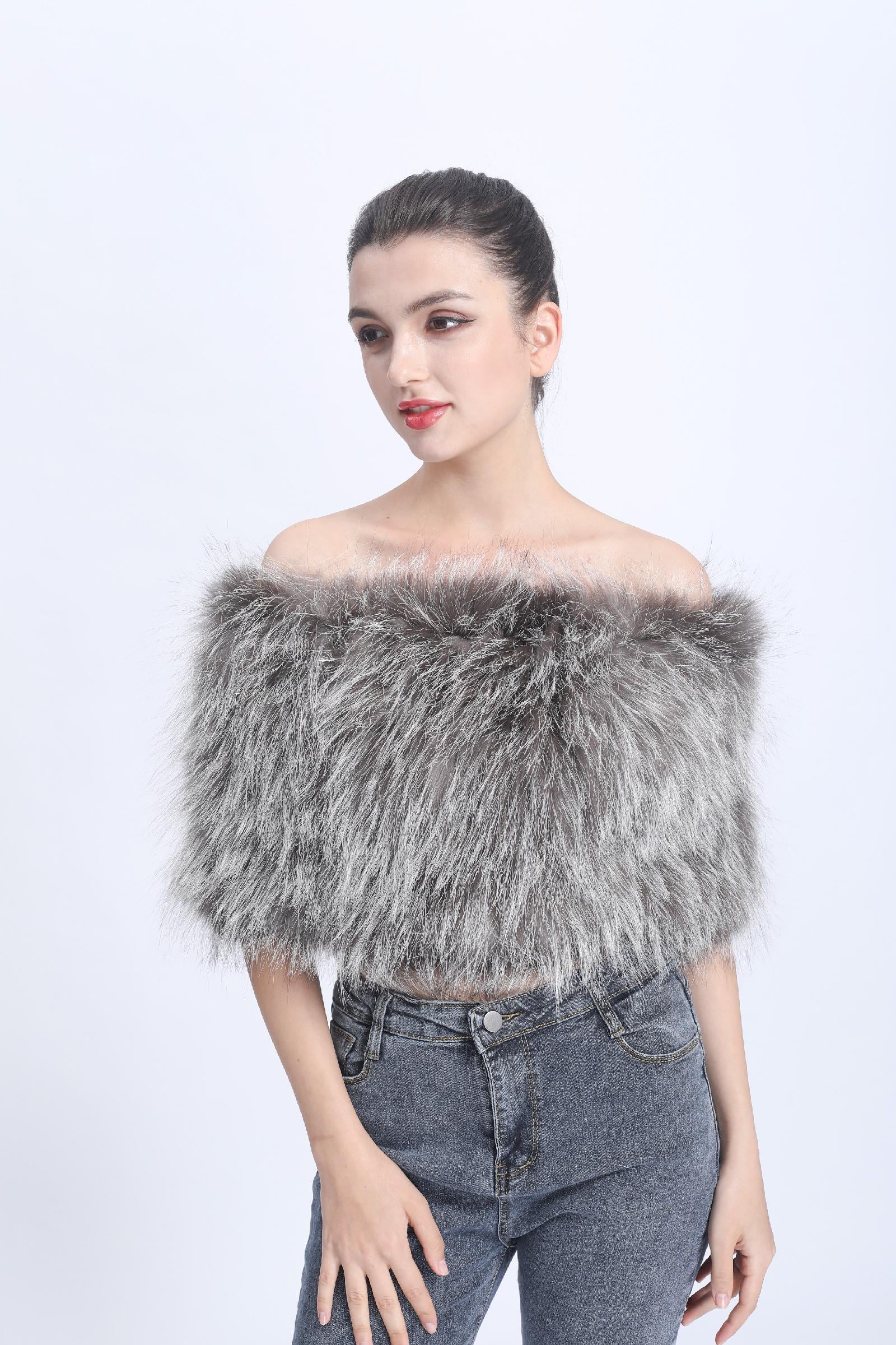 Women's Vertical Fur Shawl Fashionable Beautiful Genuine Raccoon Fur Cape - Janefur