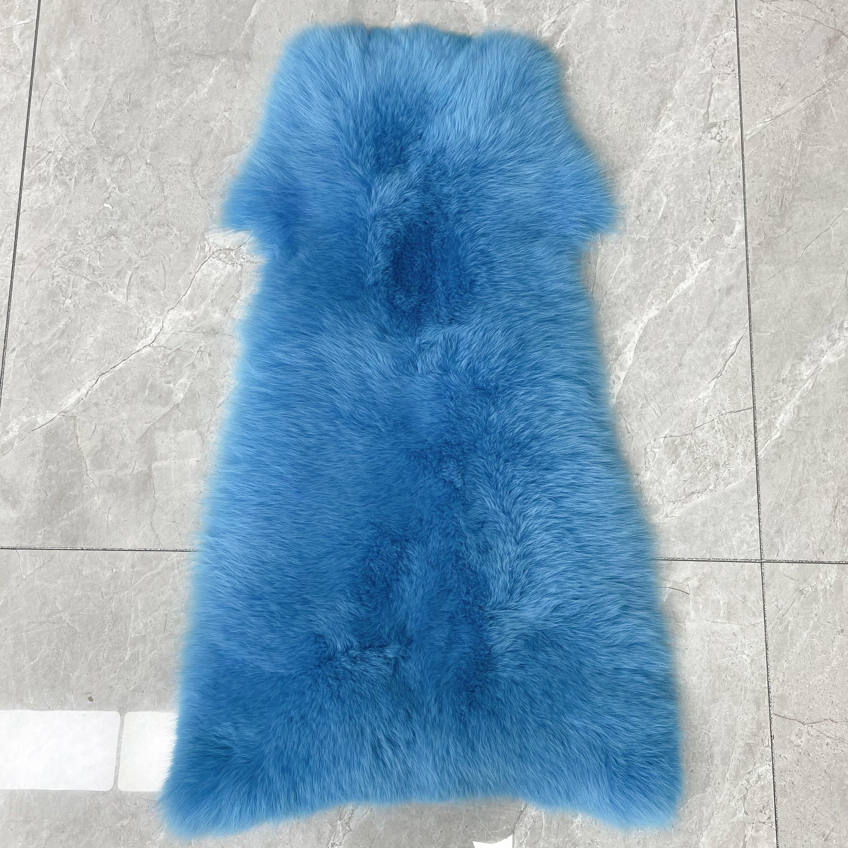 Luxury Blue Fox Fur Coat with Hood – Long Chevron Stitched 10-Panel Women’s Winter Fur Jacket 21# Peacock