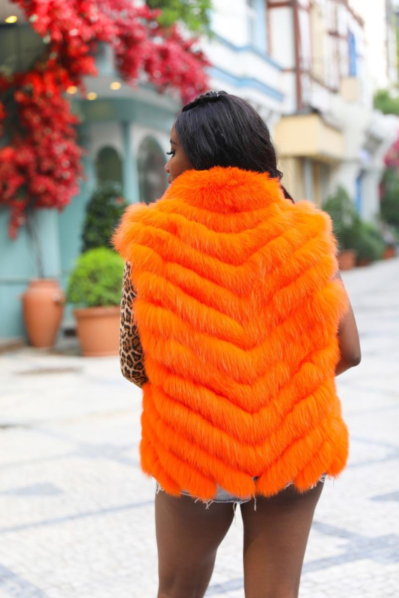 Double-Sided Fox Fur Diagonal Stripe Vest - Janefur