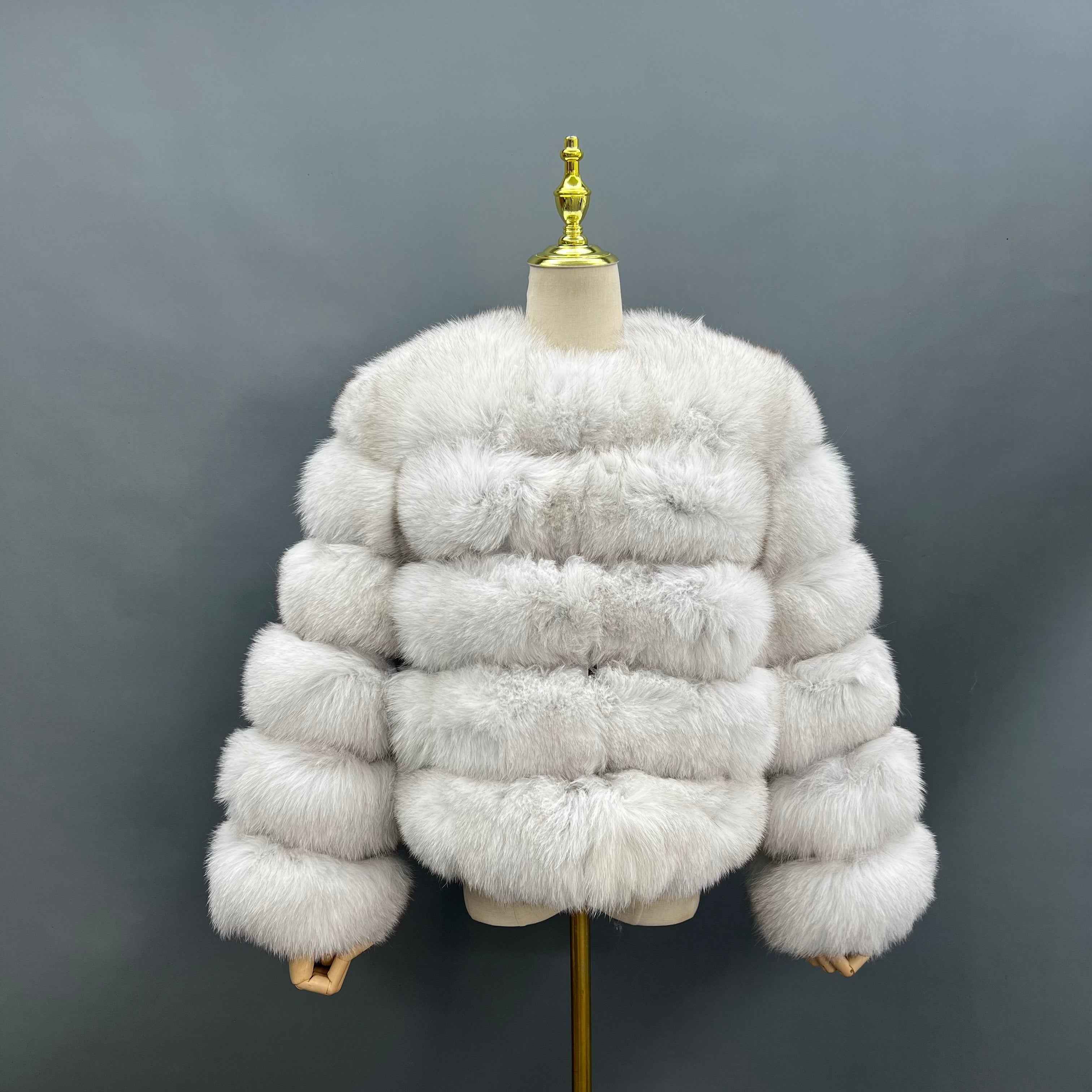 New Winter Warm Short Style Coat Real Fox Fur Women's Jacket 35# Off-White Gray