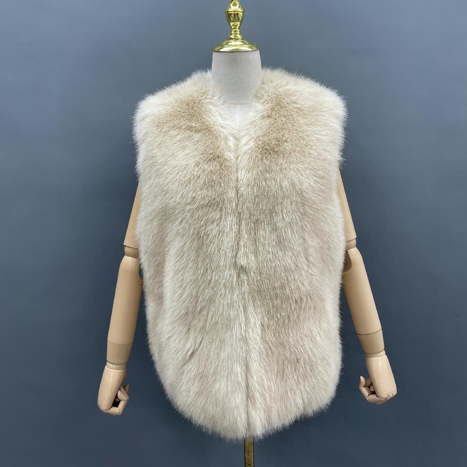 Women's Short Slim-fit Versatile Faux Fur Vest Whole Eco Fur Vest - Janefur