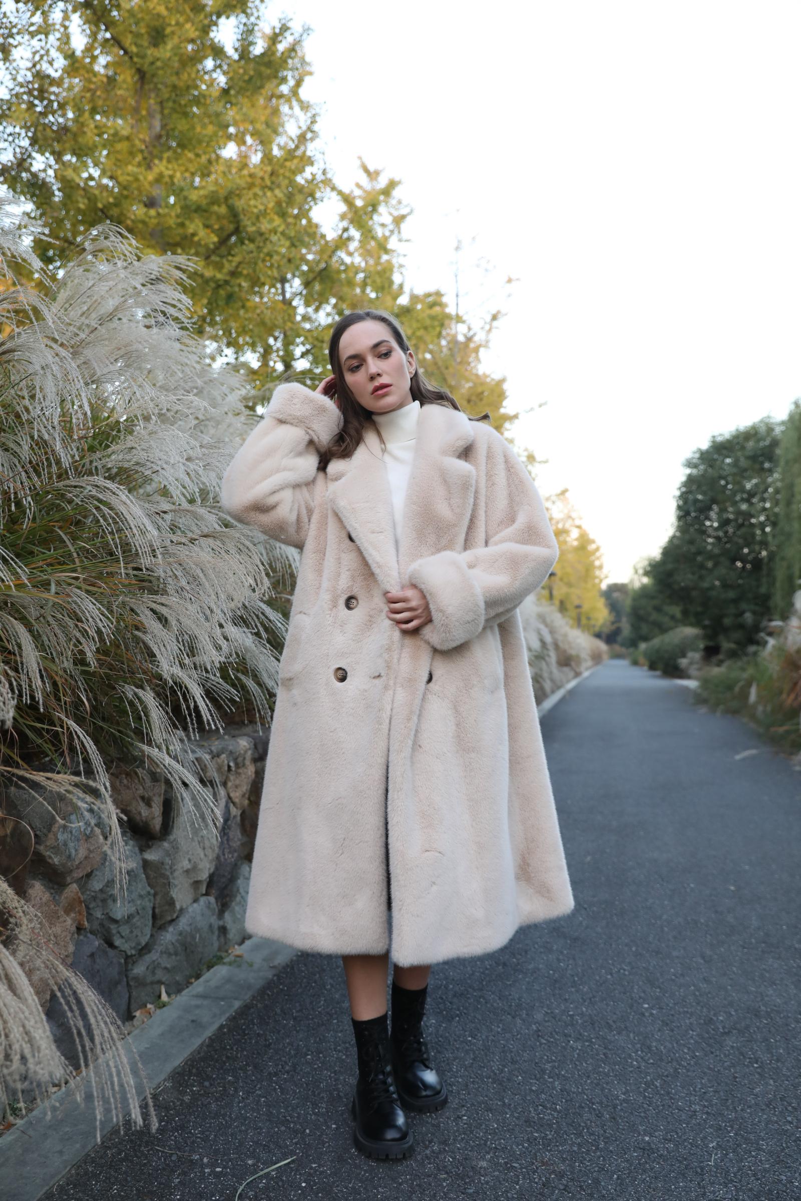 Women's Fall And Winter Cost-effective Suit Collar Long Faux Mink Jacket - Janefur