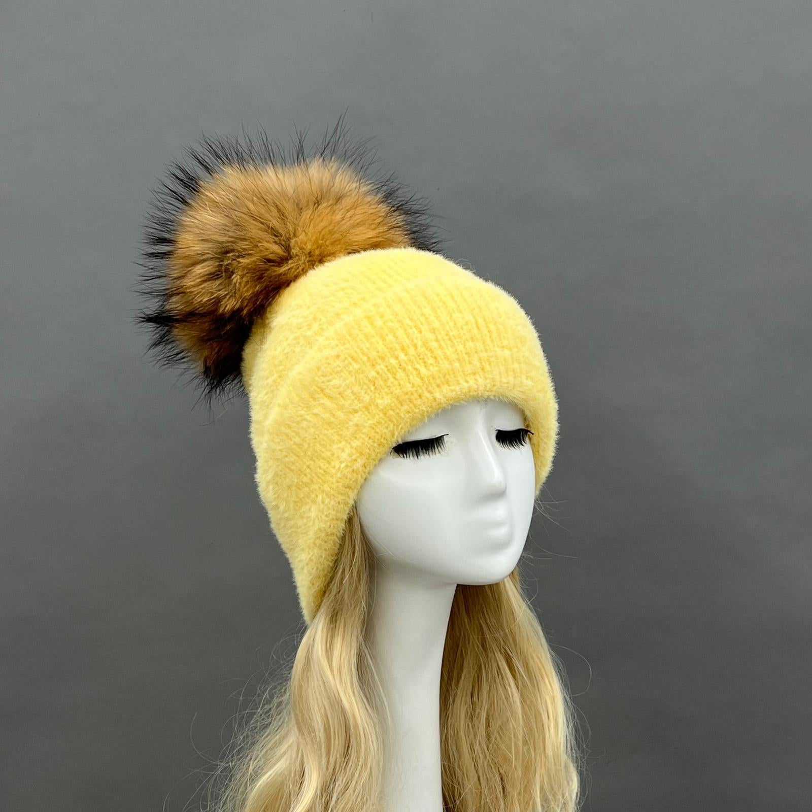 Women's Fashion Fox Fur Hat with Pom Poms - Janefur
